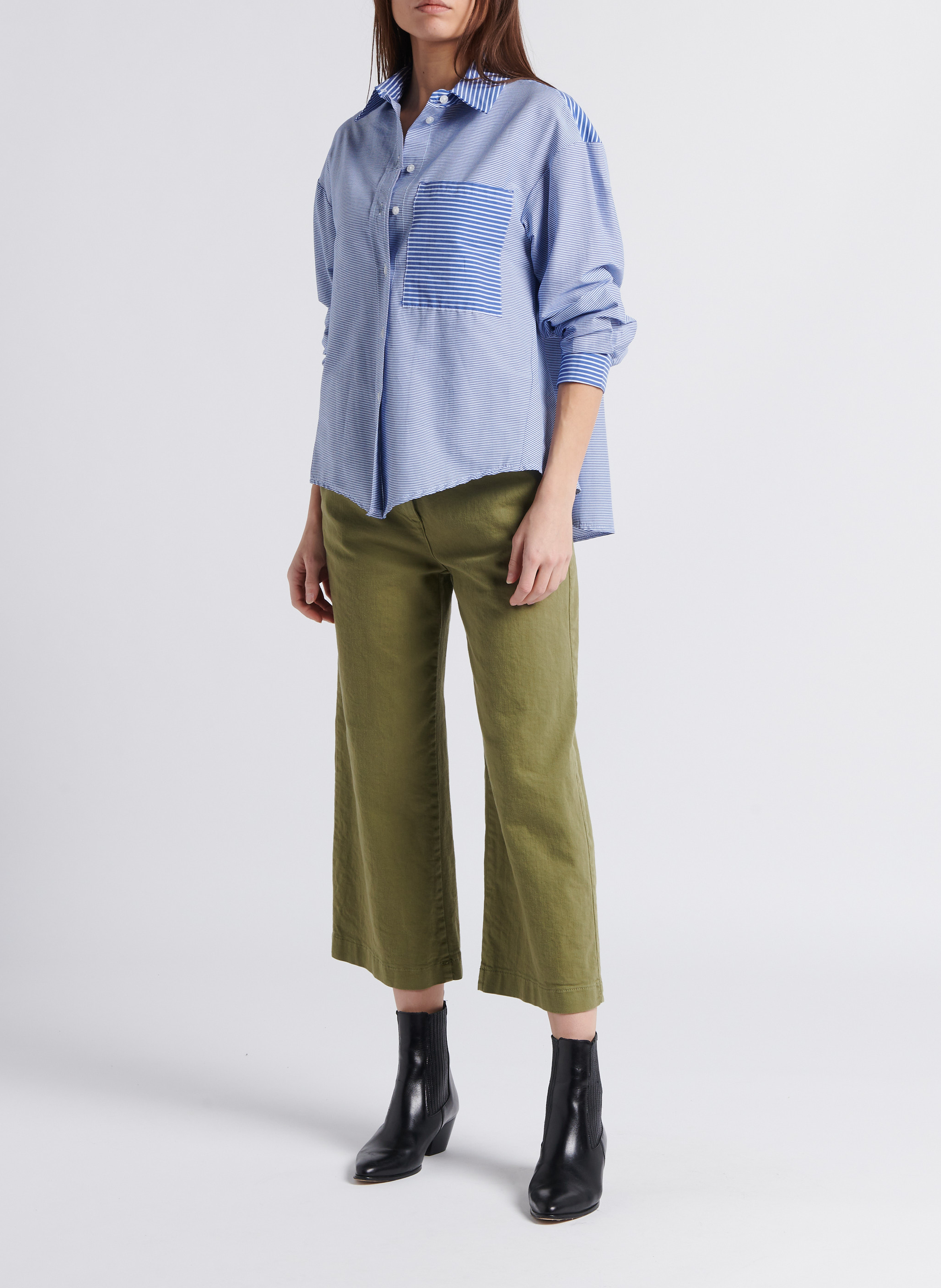 Gestreepte blouse met klassieke kraag | katoenblend PLEASE Blauw