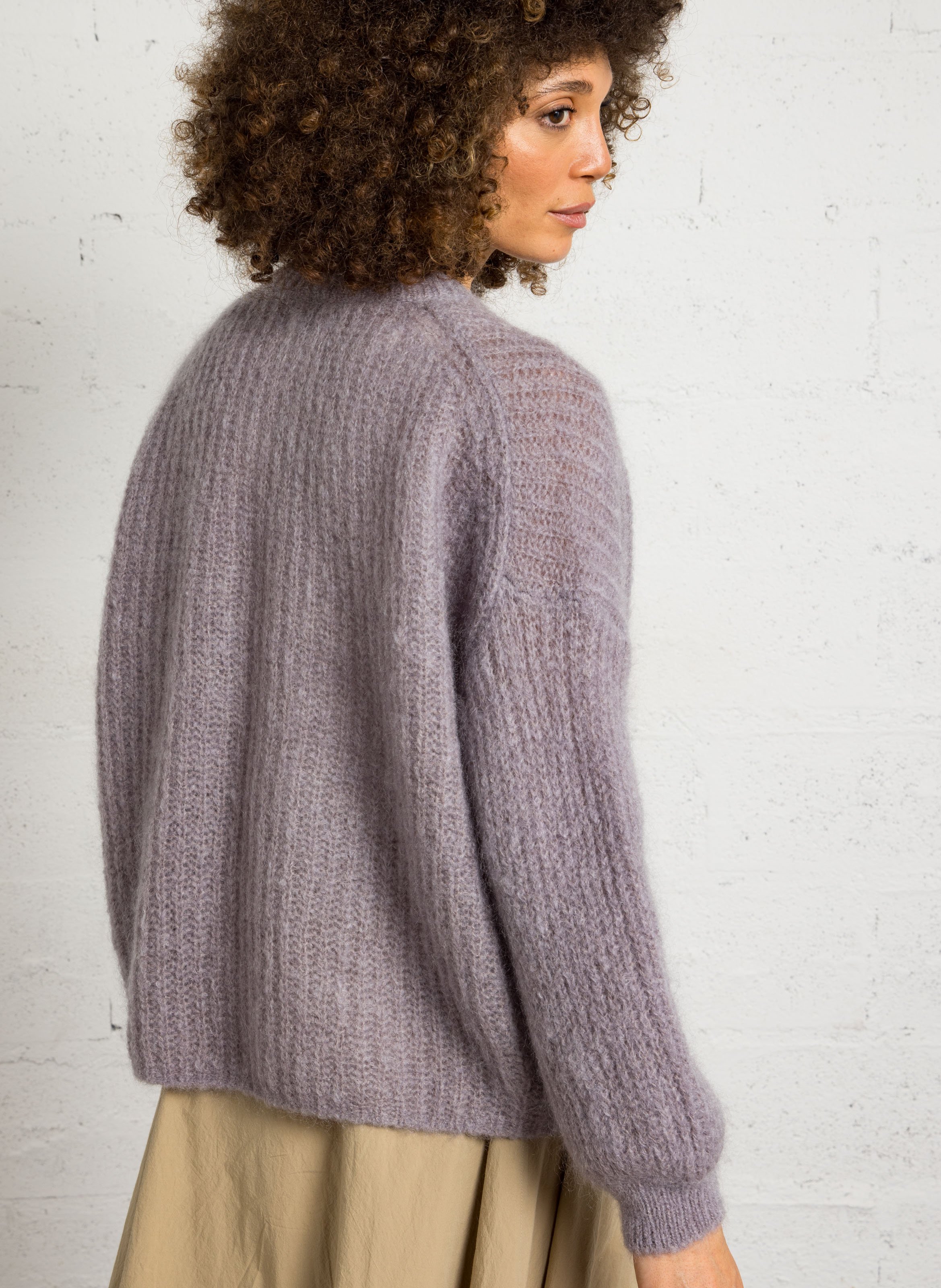 Gilet ample boutonné en mohair mélangé DES PETITS HAUTS Gris