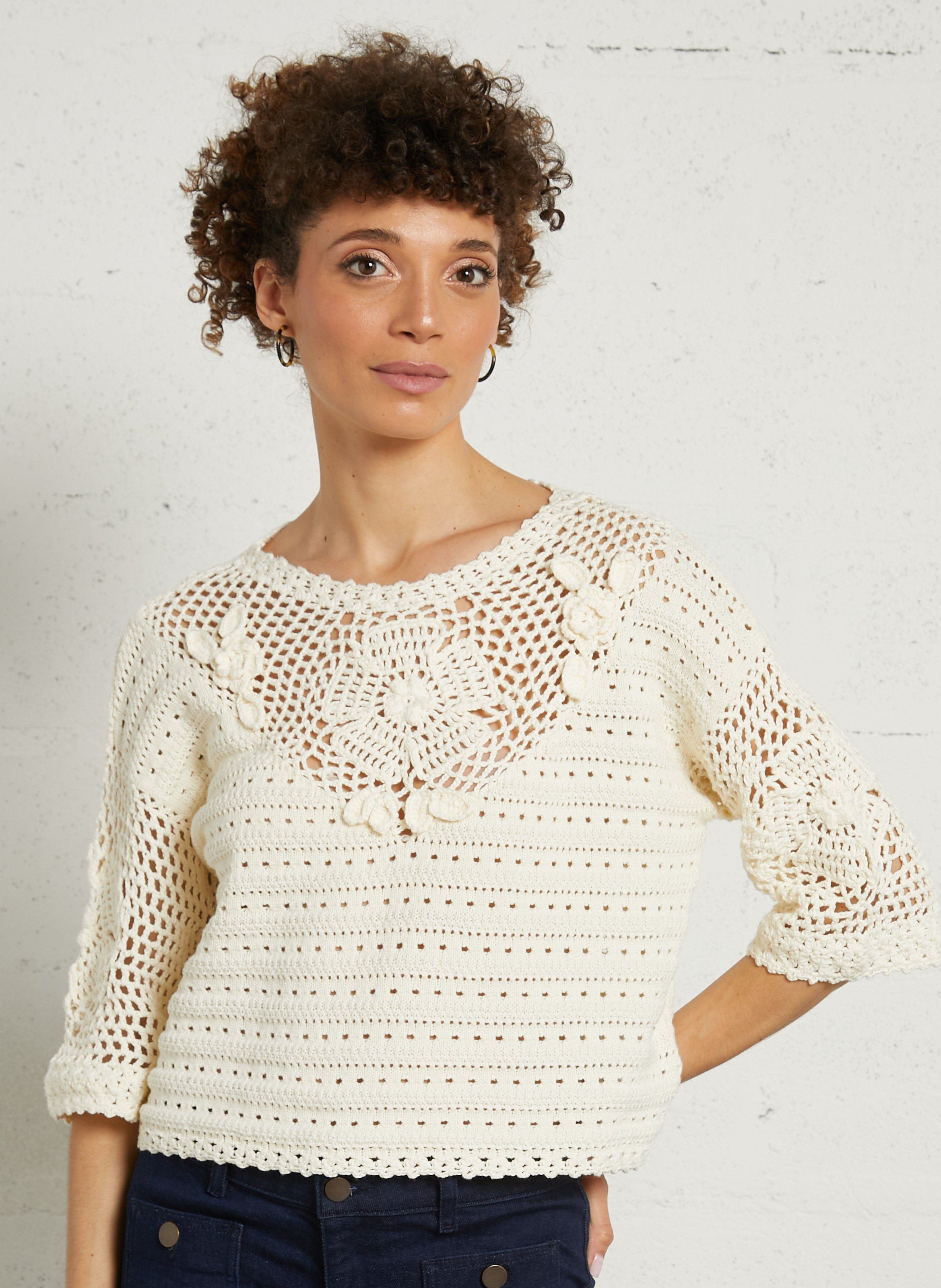 Pull droit col rond en coton LOUISE MISHA Blanc