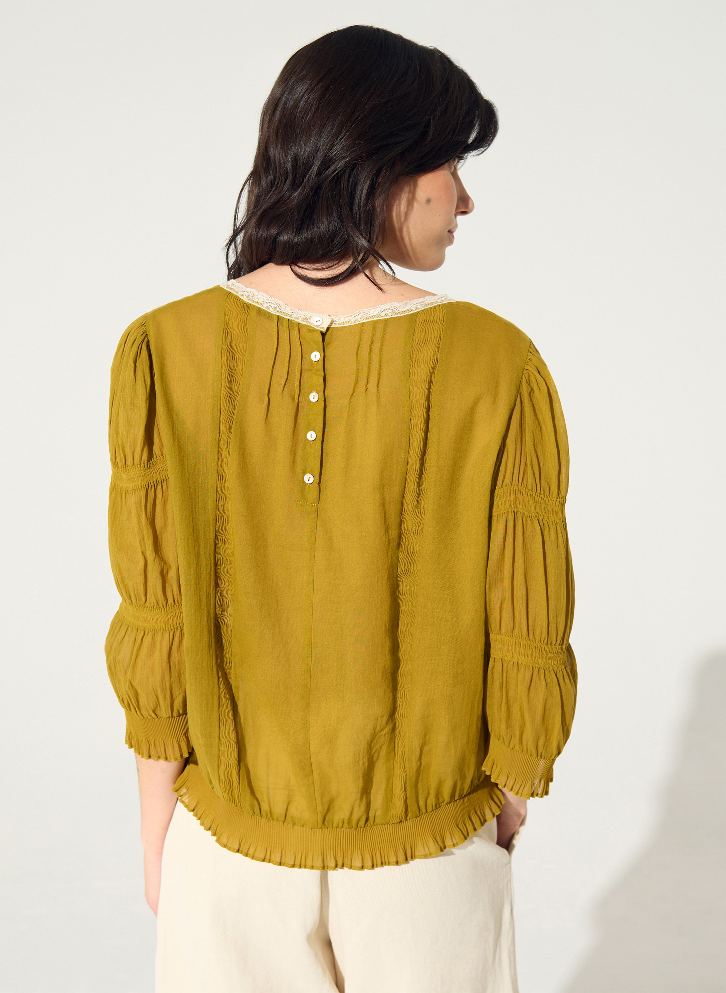 Gerade Bluse mit Rundhalsausschnitt aus Baumwolle COTELAC Gelb