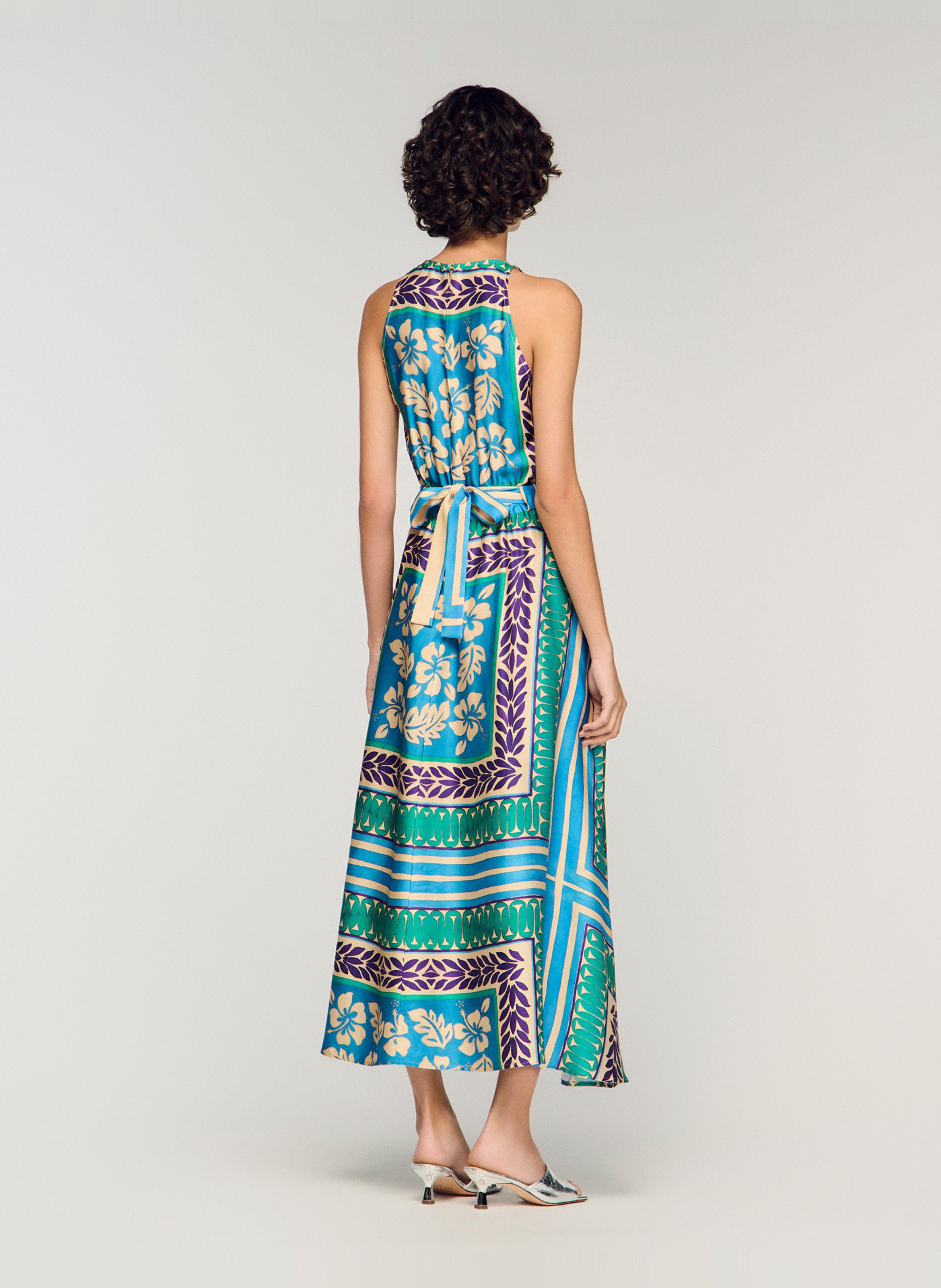 Robe midi imprimée col rond SANDRO Vert