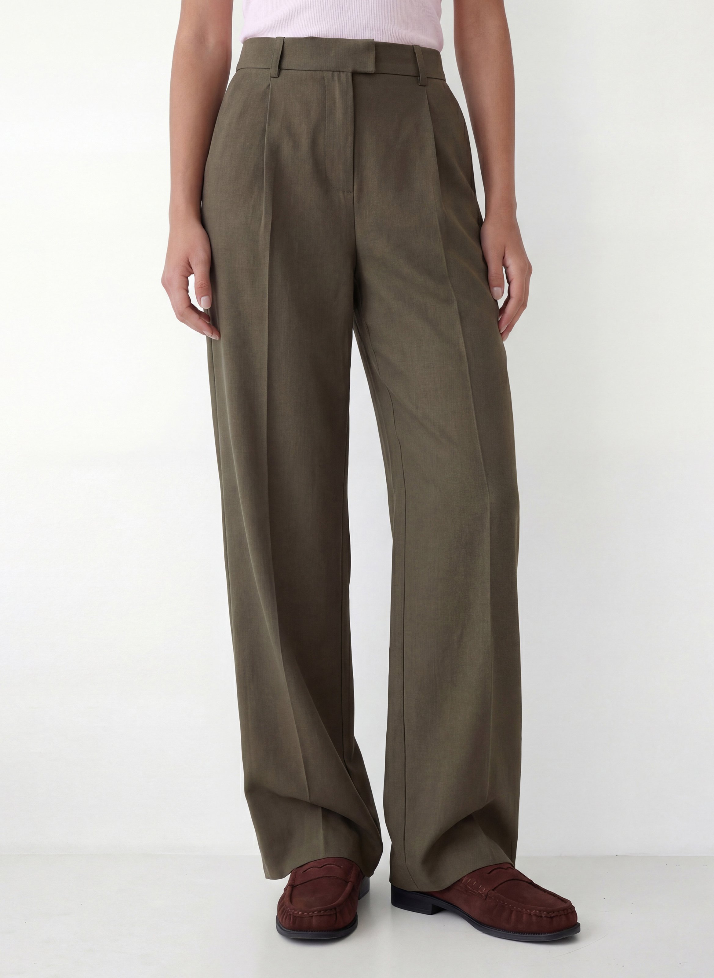 Rechte broek met plooien in effen kleur KOOKAI