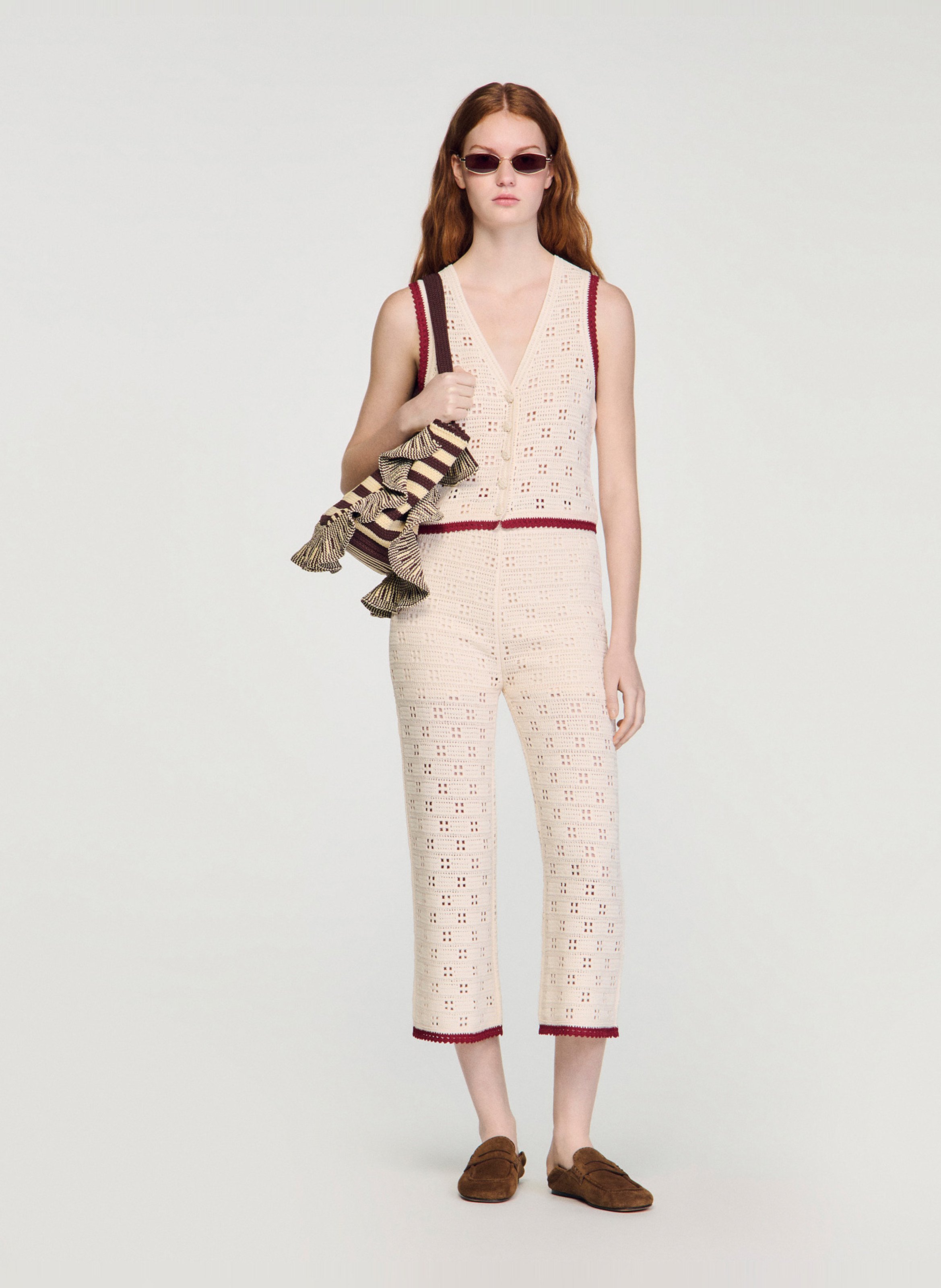 High-rise cropped pants SANDRO Beige