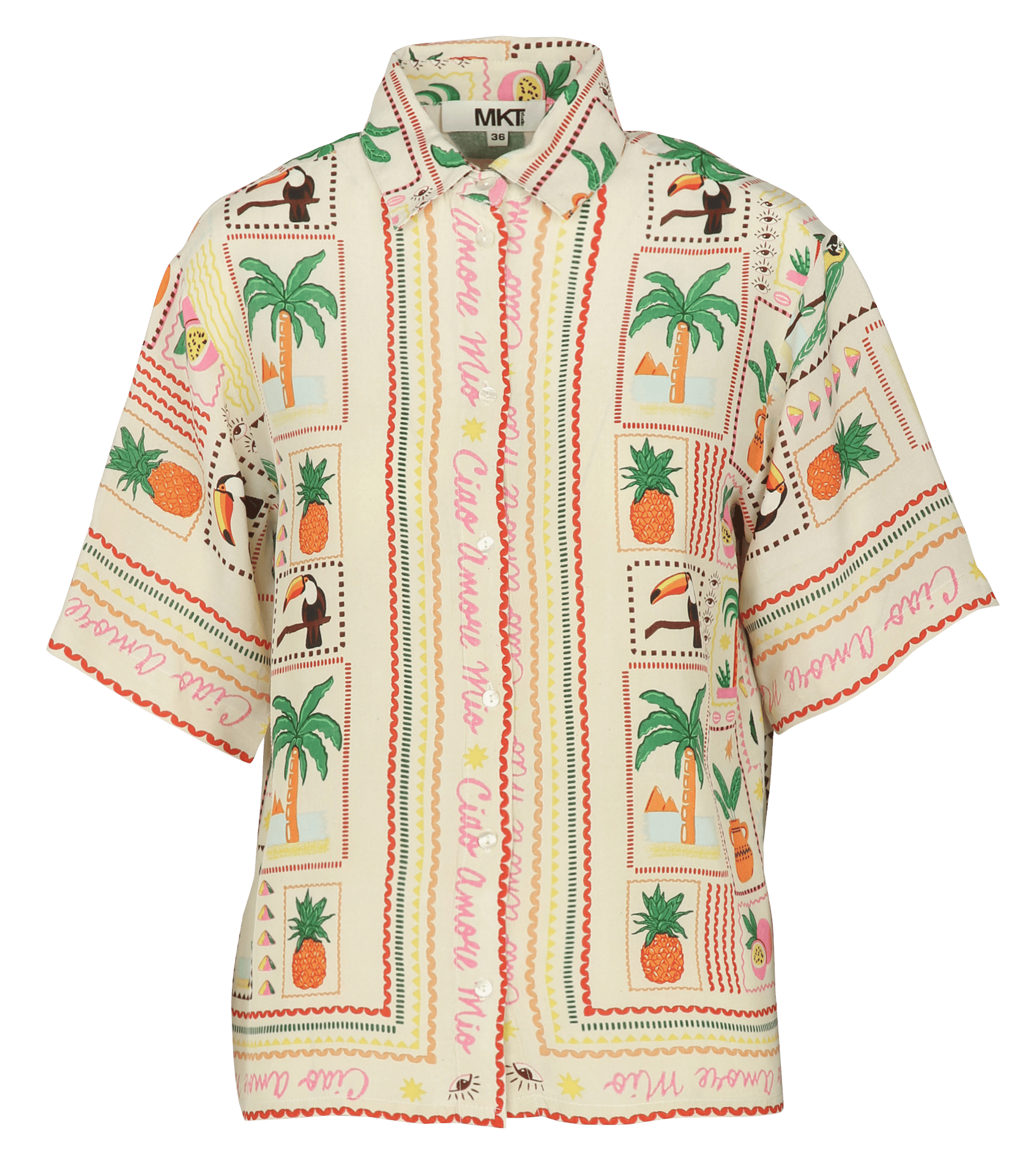 Straight printed shirt with classic collar MKT Beige