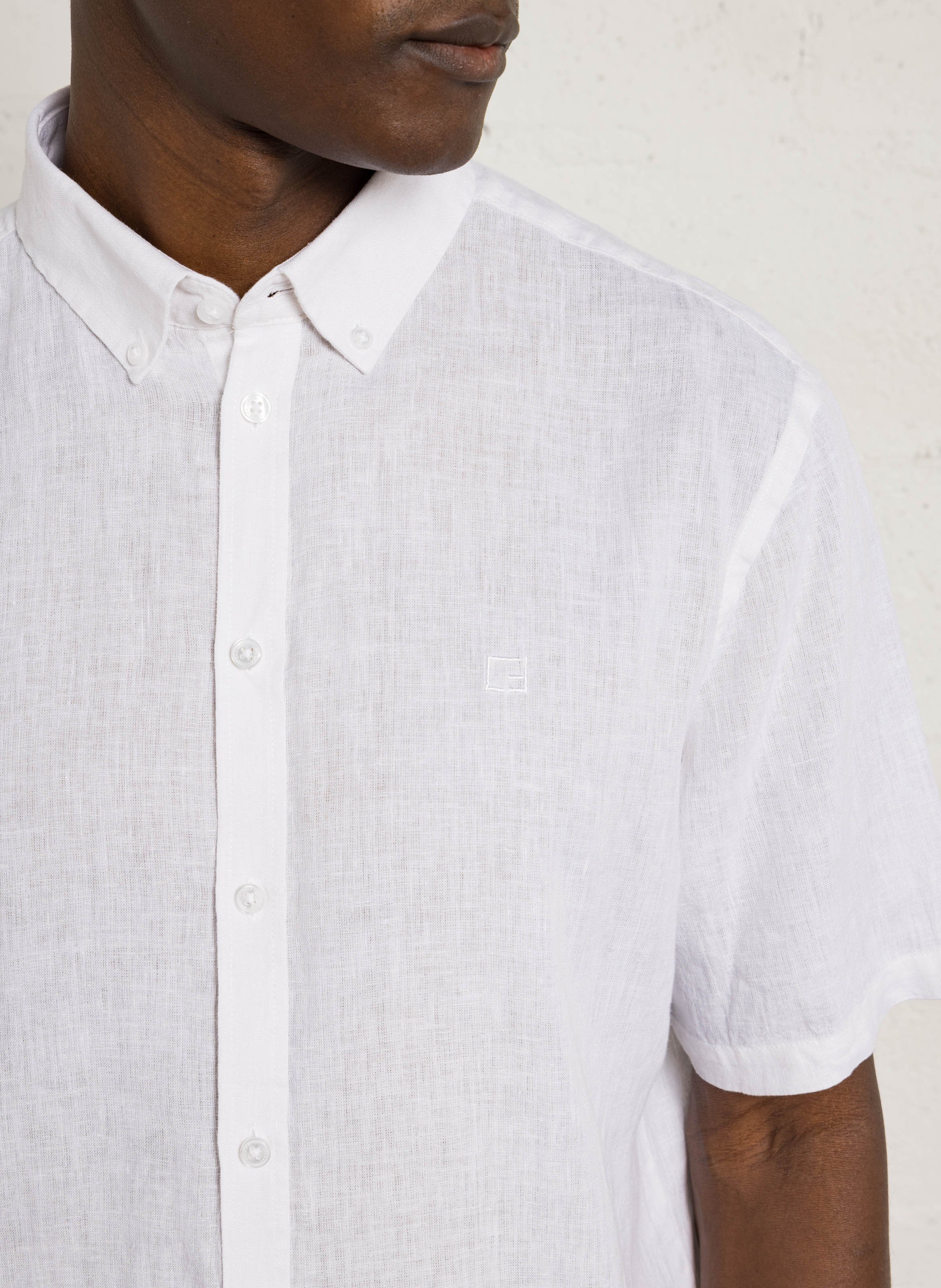 Camisa recta de lino y algodón Blanco