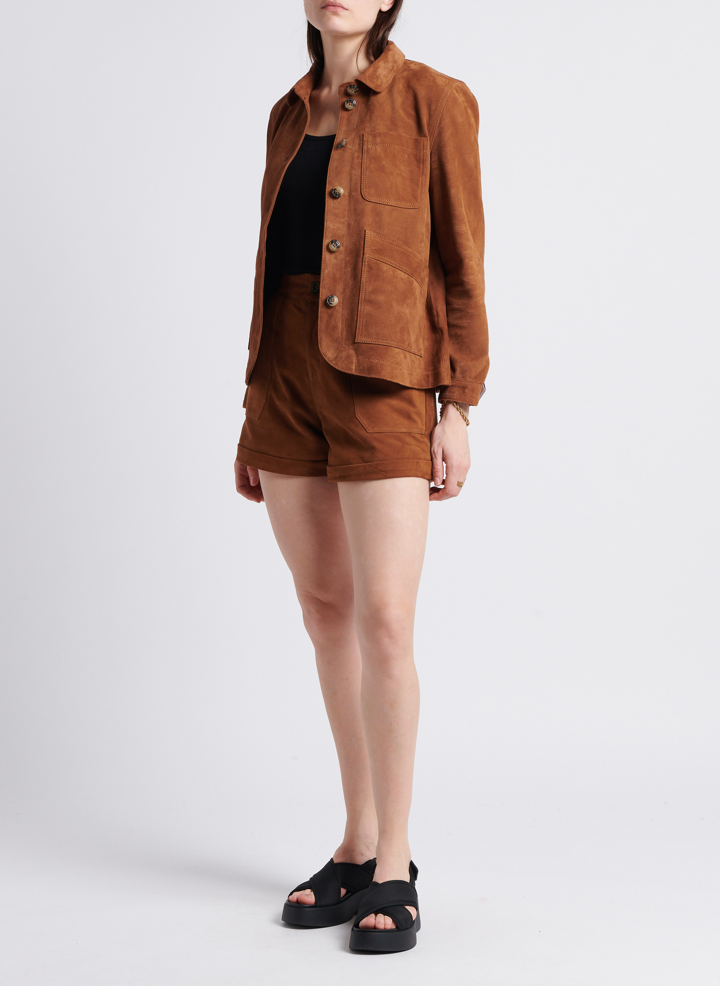 Suede jacket with classic collar | Brown LA PETITE ETOILE Women