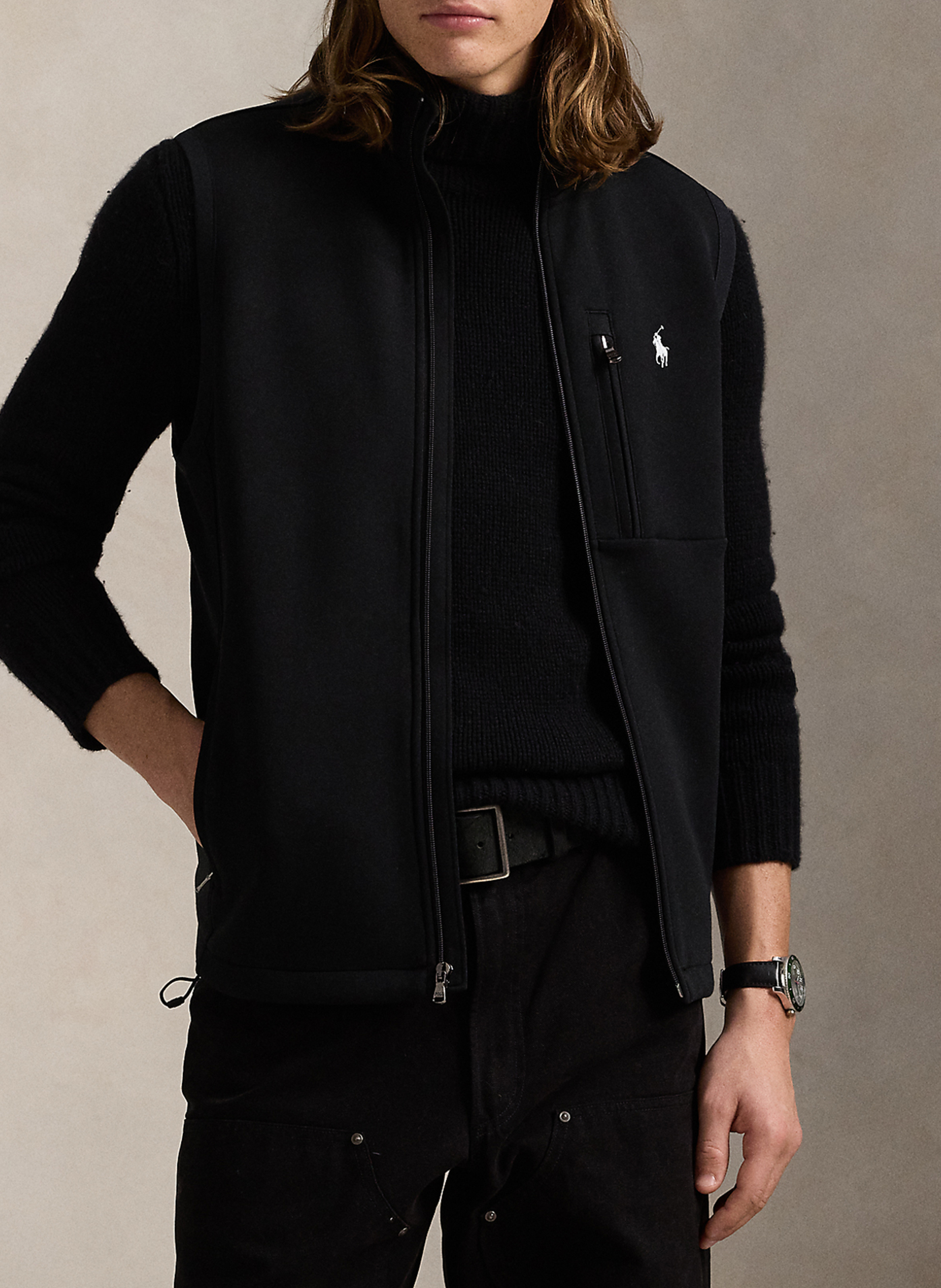 High-neck cotton-blend cardigan POLO RALPH LAUREN Black