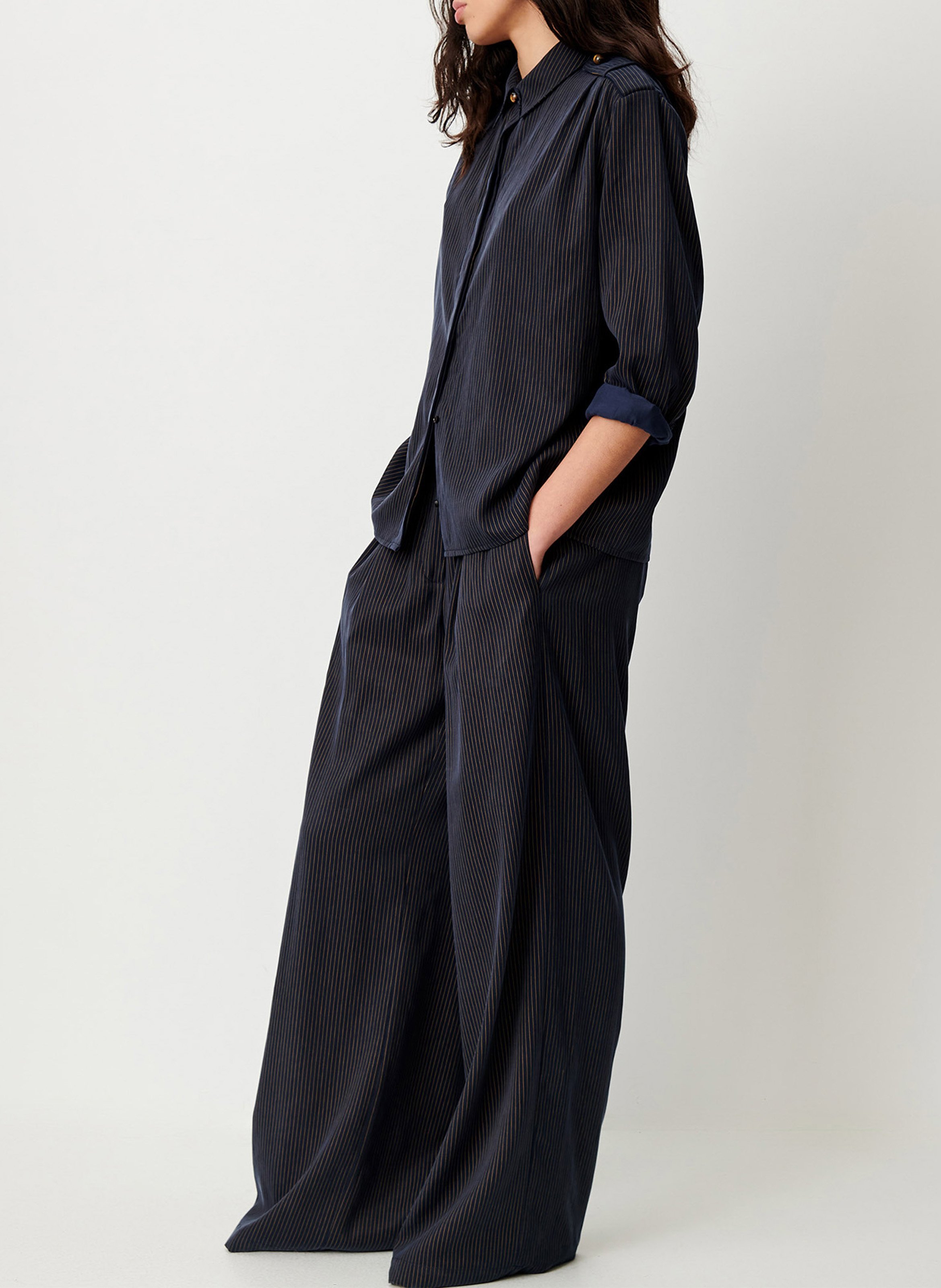 Pantalon large ceinturé rayé SESSUN Bleu