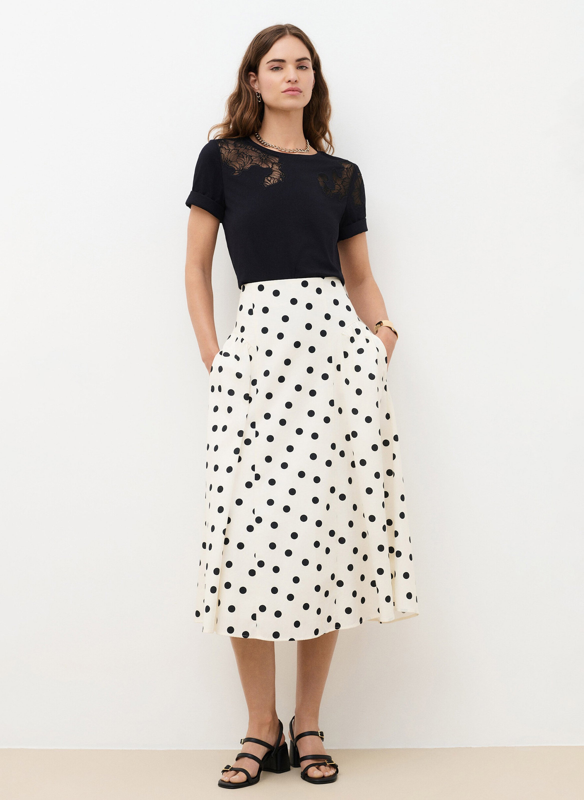 Flared cotton midi skirt CAROLL Beige