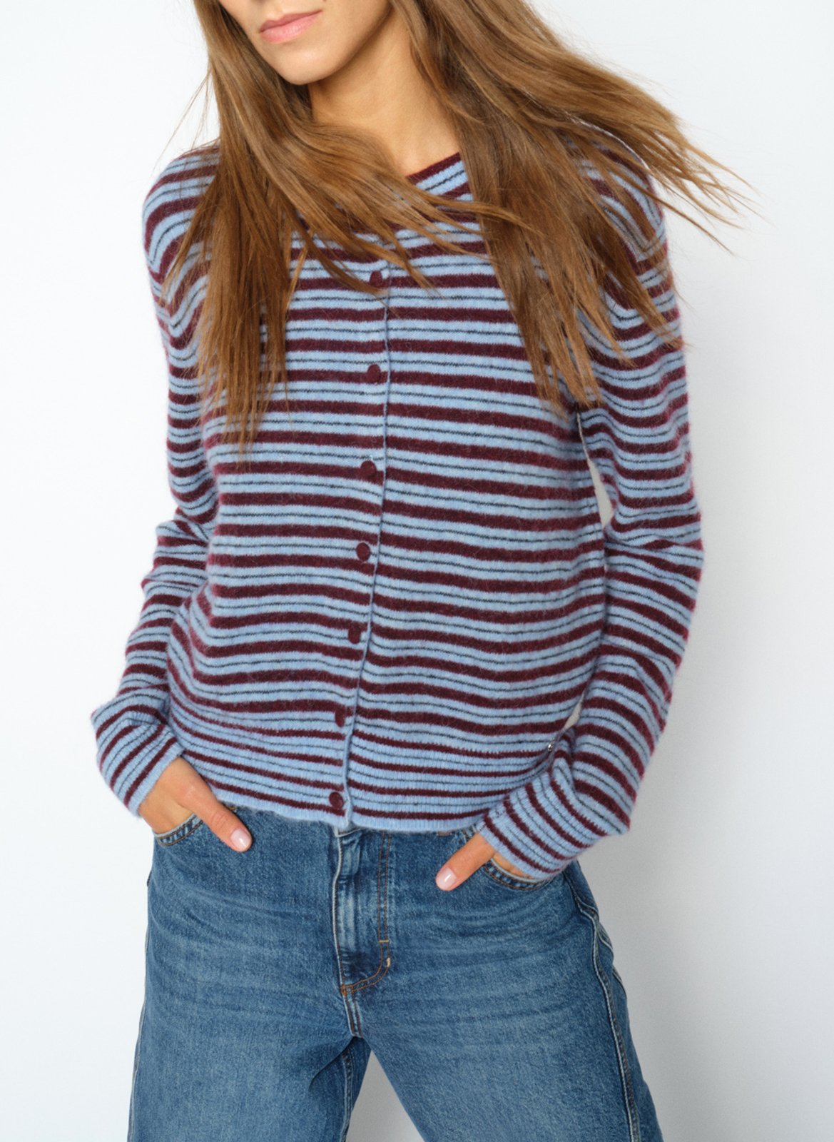 Striped wool blend cardigan MOS MOSH Red