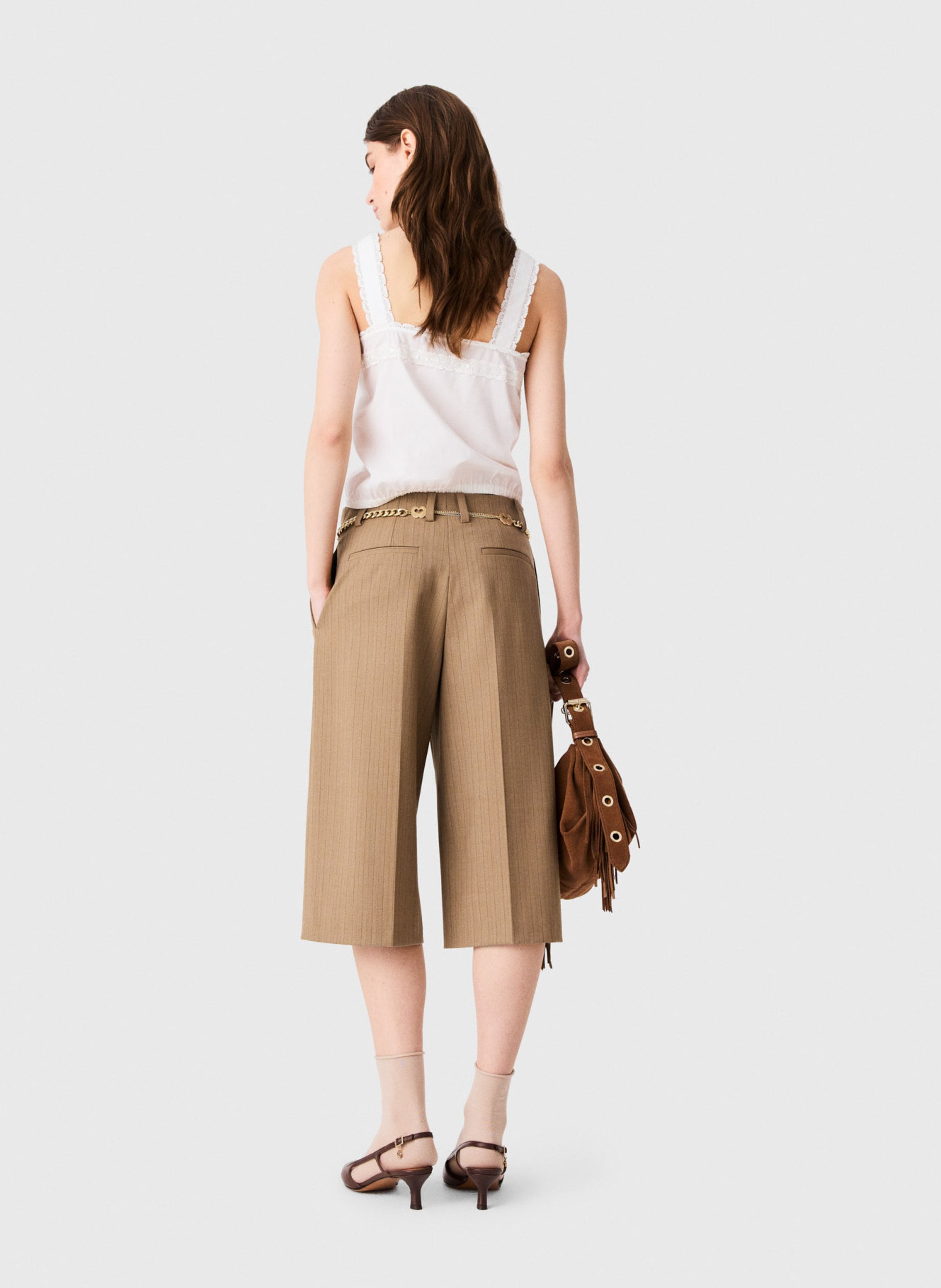 Striped wool blend tailored Bermuda shorts MAJE Beige