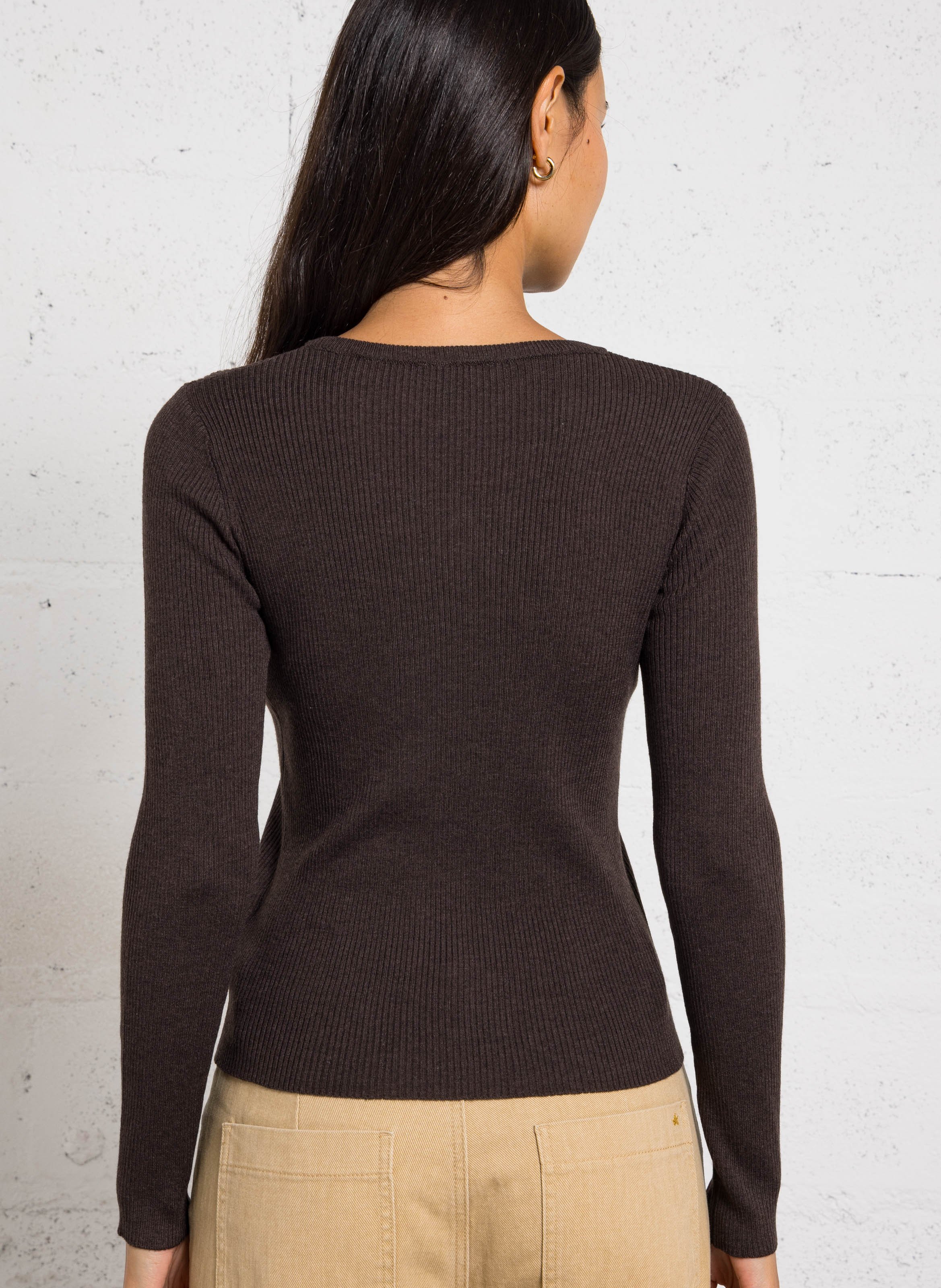 Tee-shirt ajusté boutonné uni LA PETITE ETOILE Marron