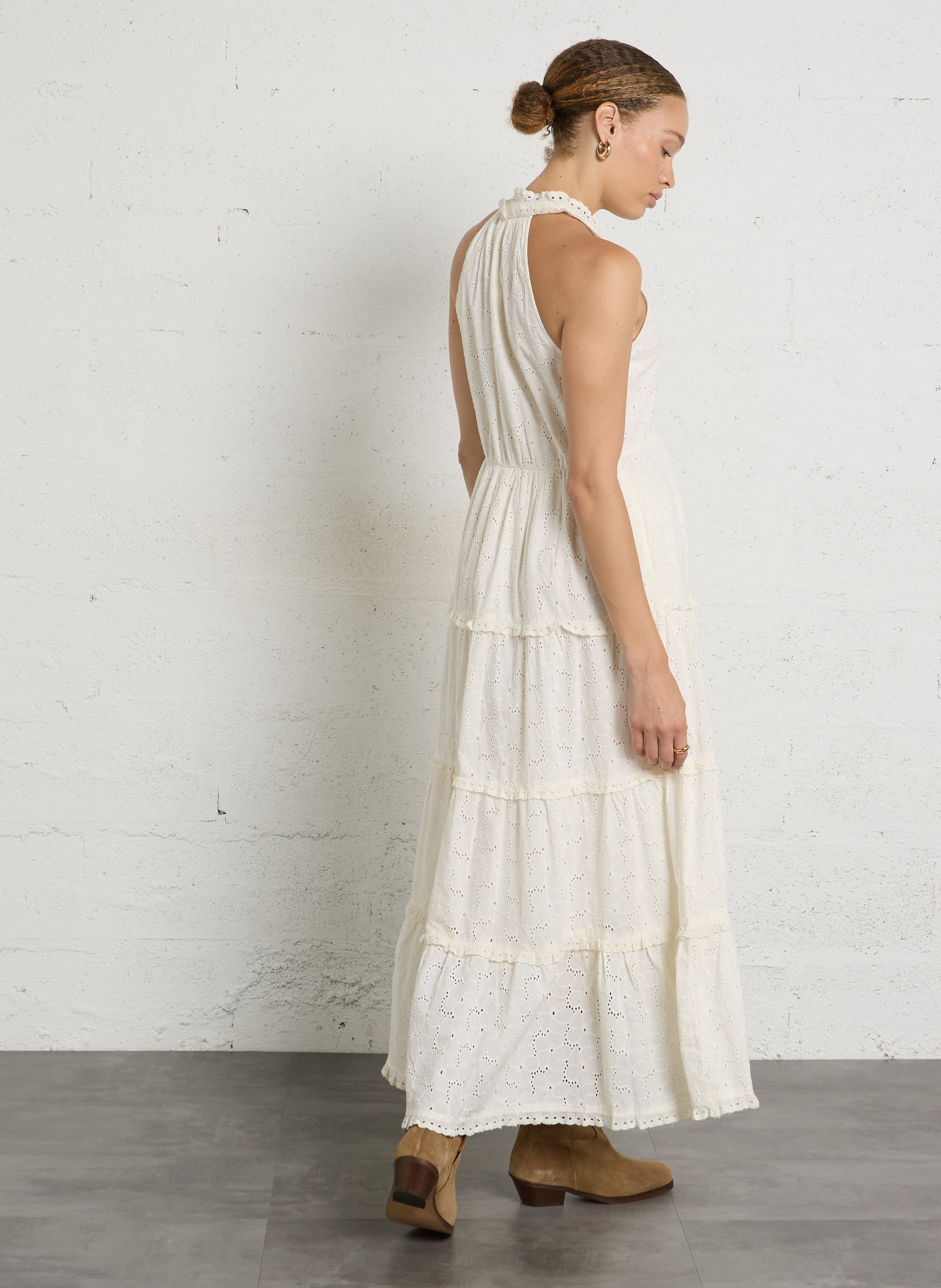 Ronde hals blouse in broderie anglaise MAISON HOTEL Wit
