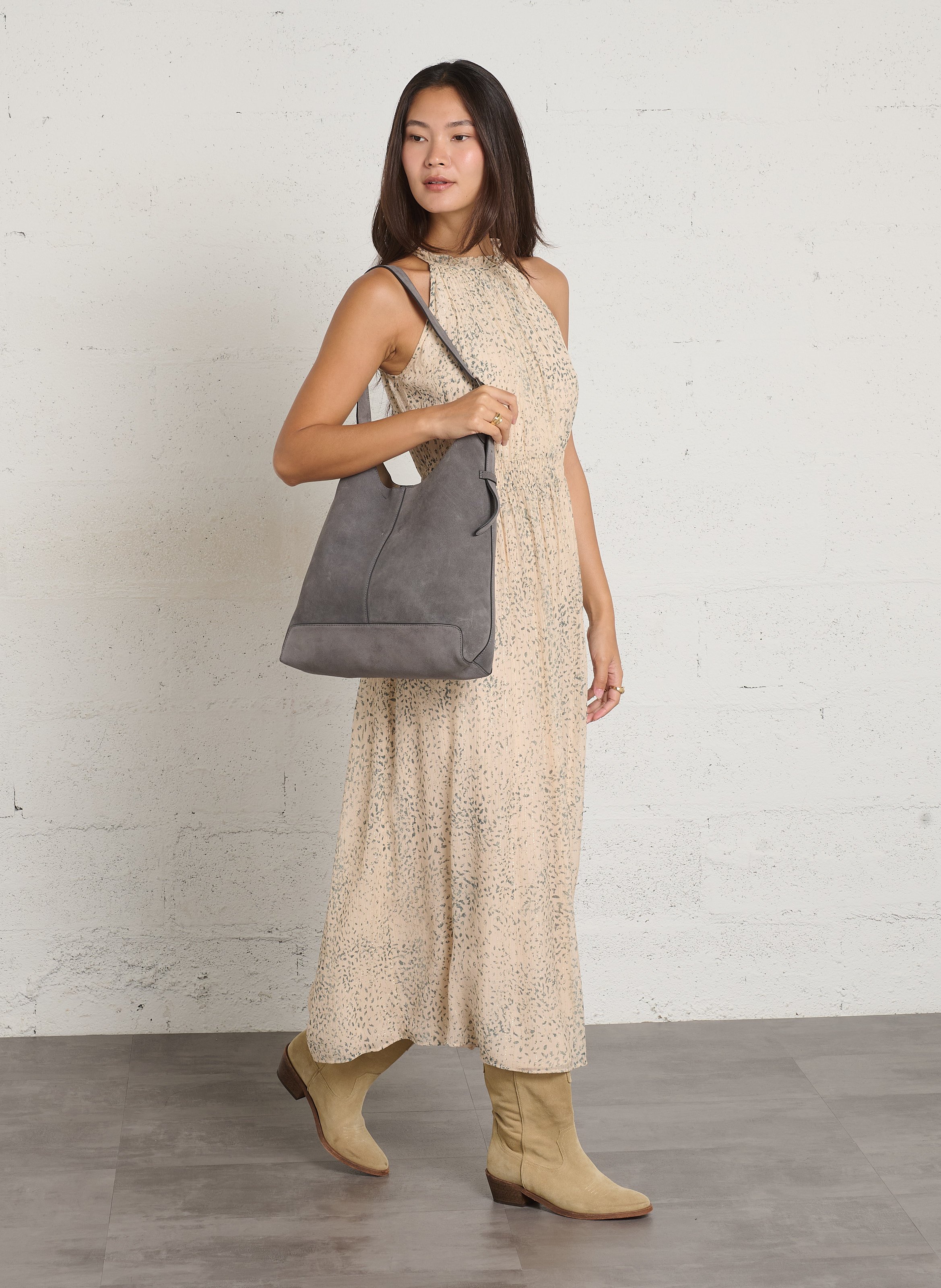 Sac hobo en cuir velours NAT & NIN Gris