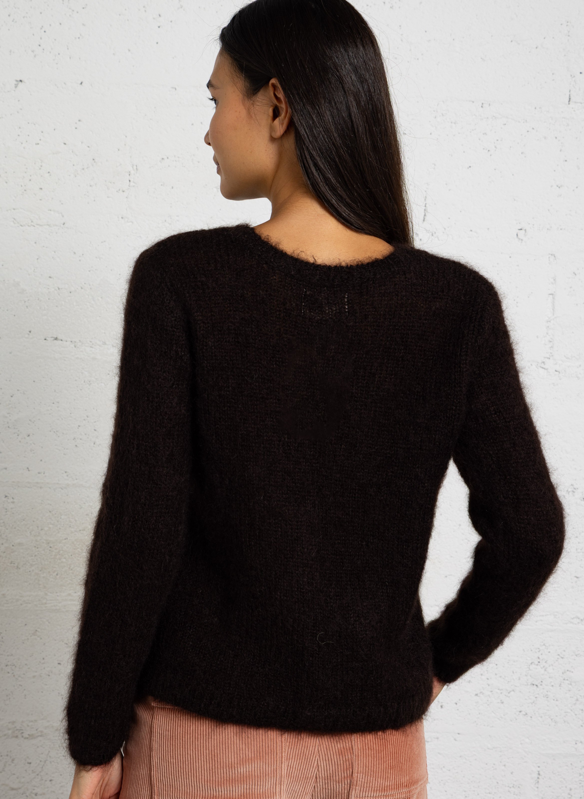 Pull ample col rond en mohair mélangé DES PETITS HAUTS Marron