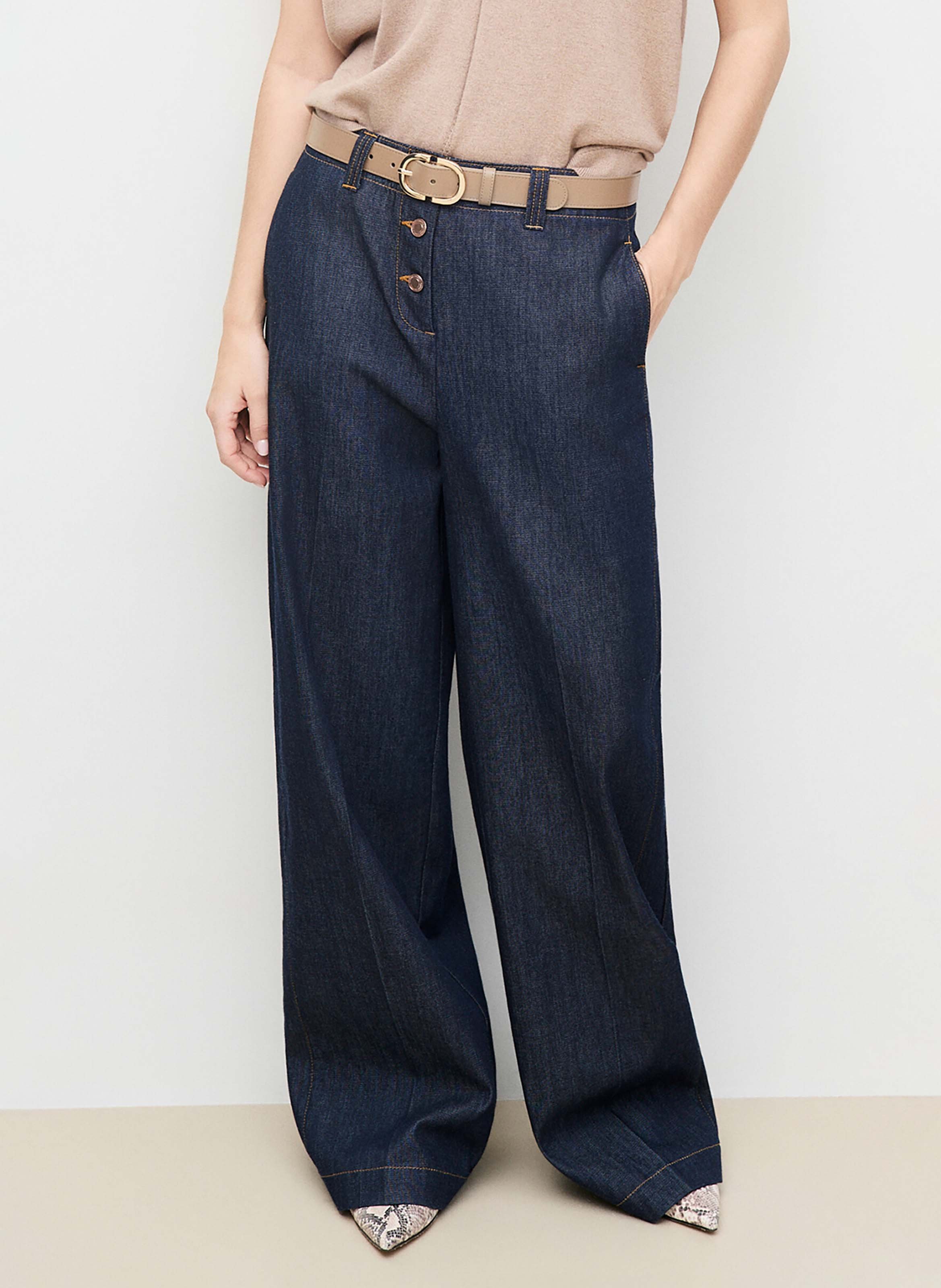 Wide-leg cotton-blend jeans CAROLL Blue