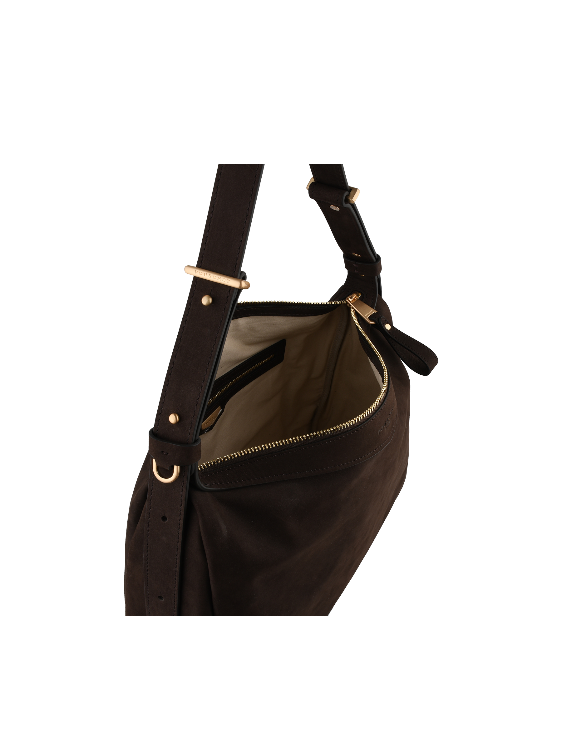Shoulder bag in cowhide leather with nubuck finish | Brown POURCHET Women