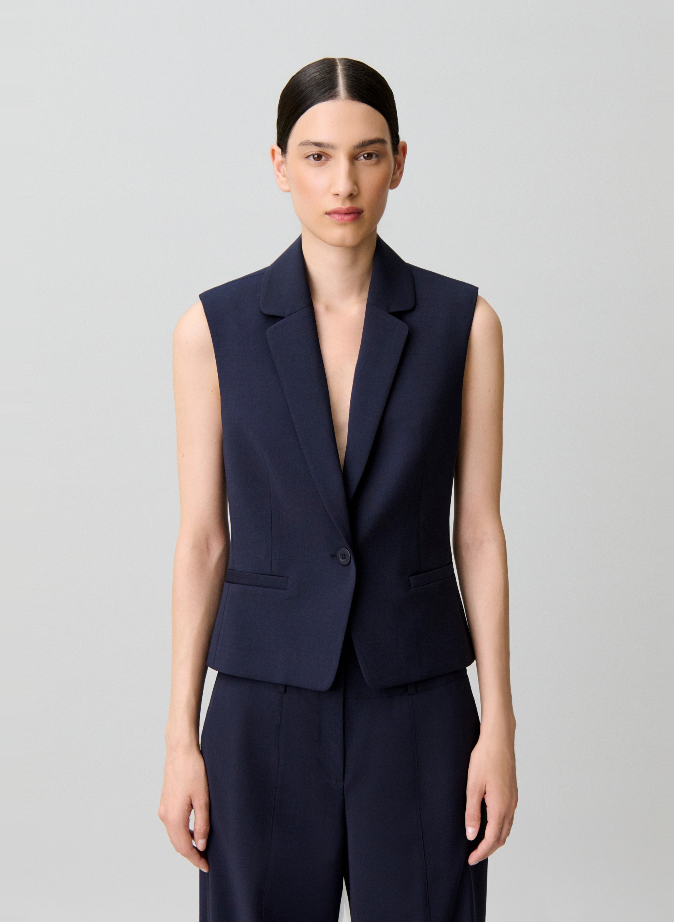 Getailleerde mouwloze jas van wolmix CLAUDIE PIERLOT Blauw