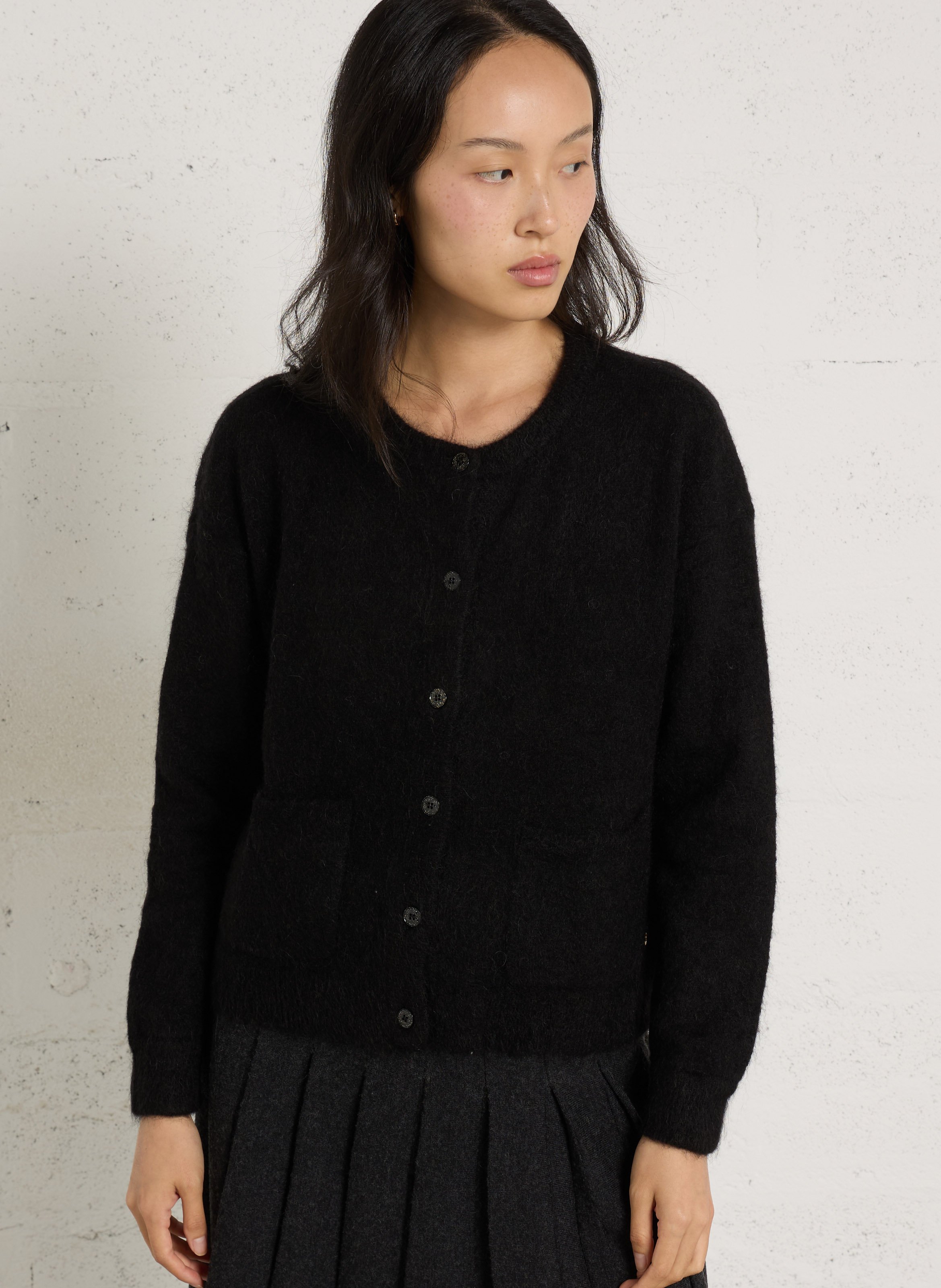 Straight round-neck wool-blend cardigan DES PETITS HAUTS Black