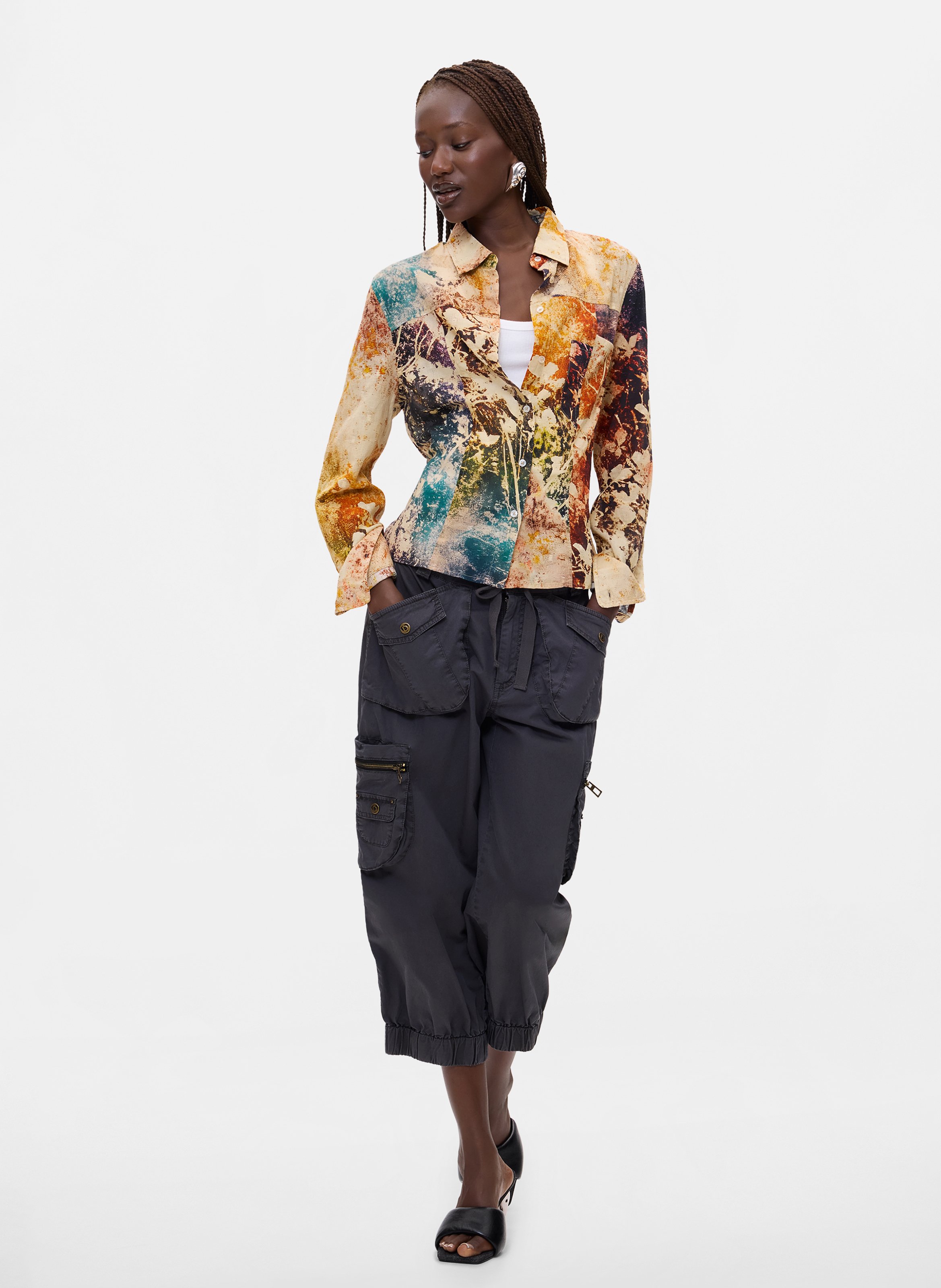 Straight printed cotton shirt DESIGUAL Blue