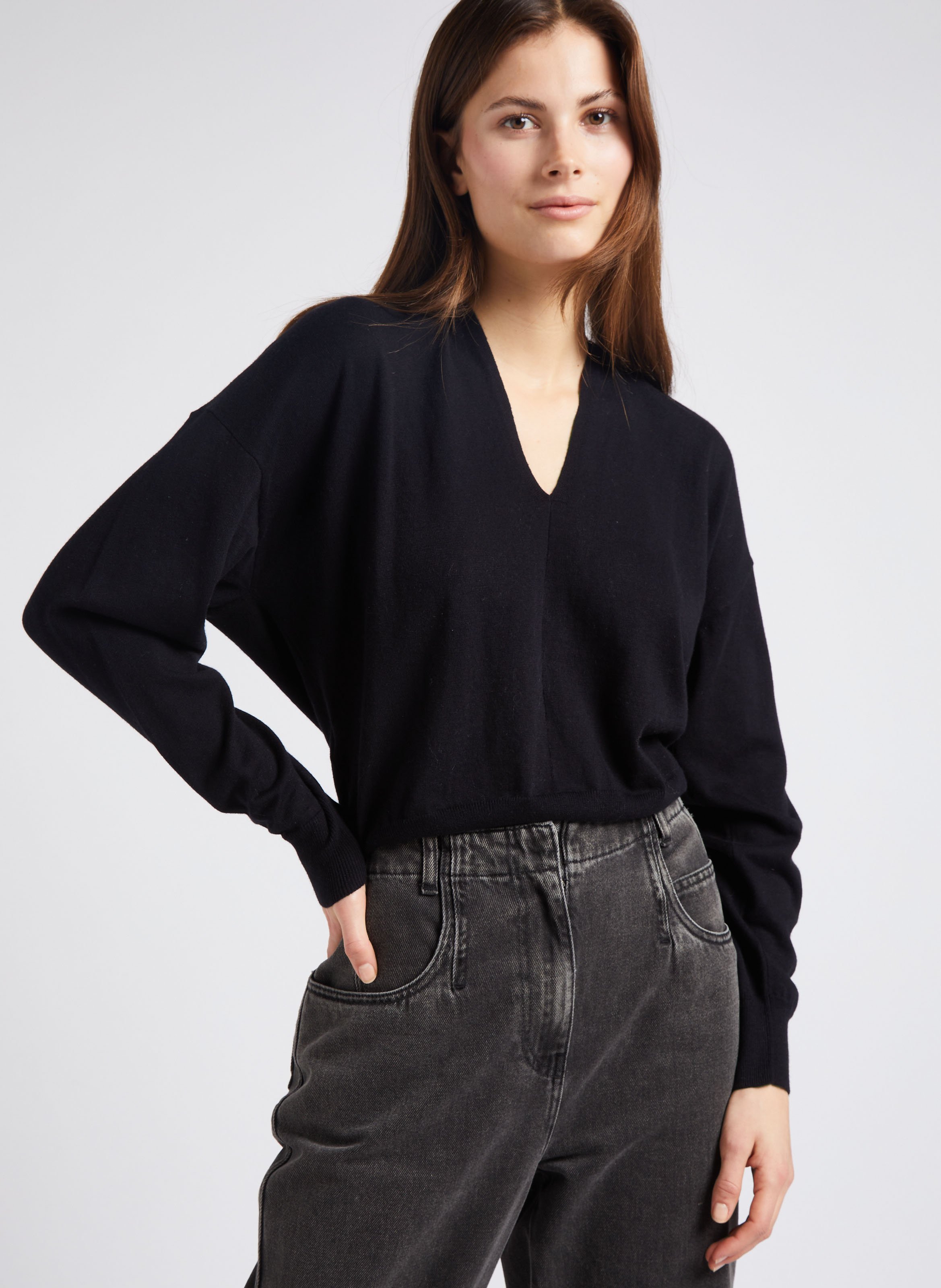 Pull col V droit en coton et cachemire mélangé IRO Noir