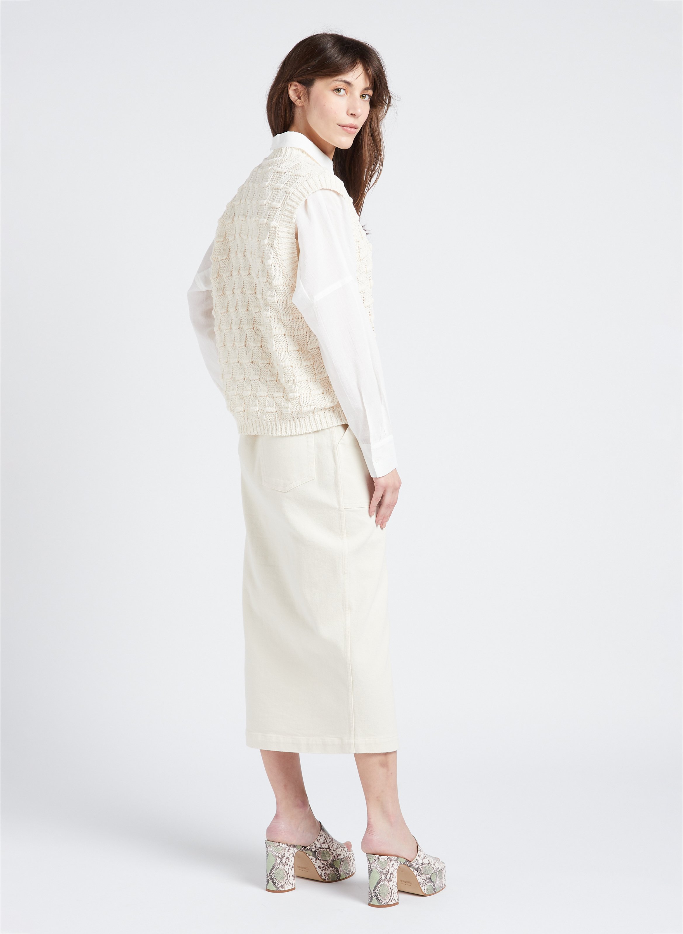 Gebreide trui met 3D-dambordmotief | katoenblend COLLECTORS CLUB Beige