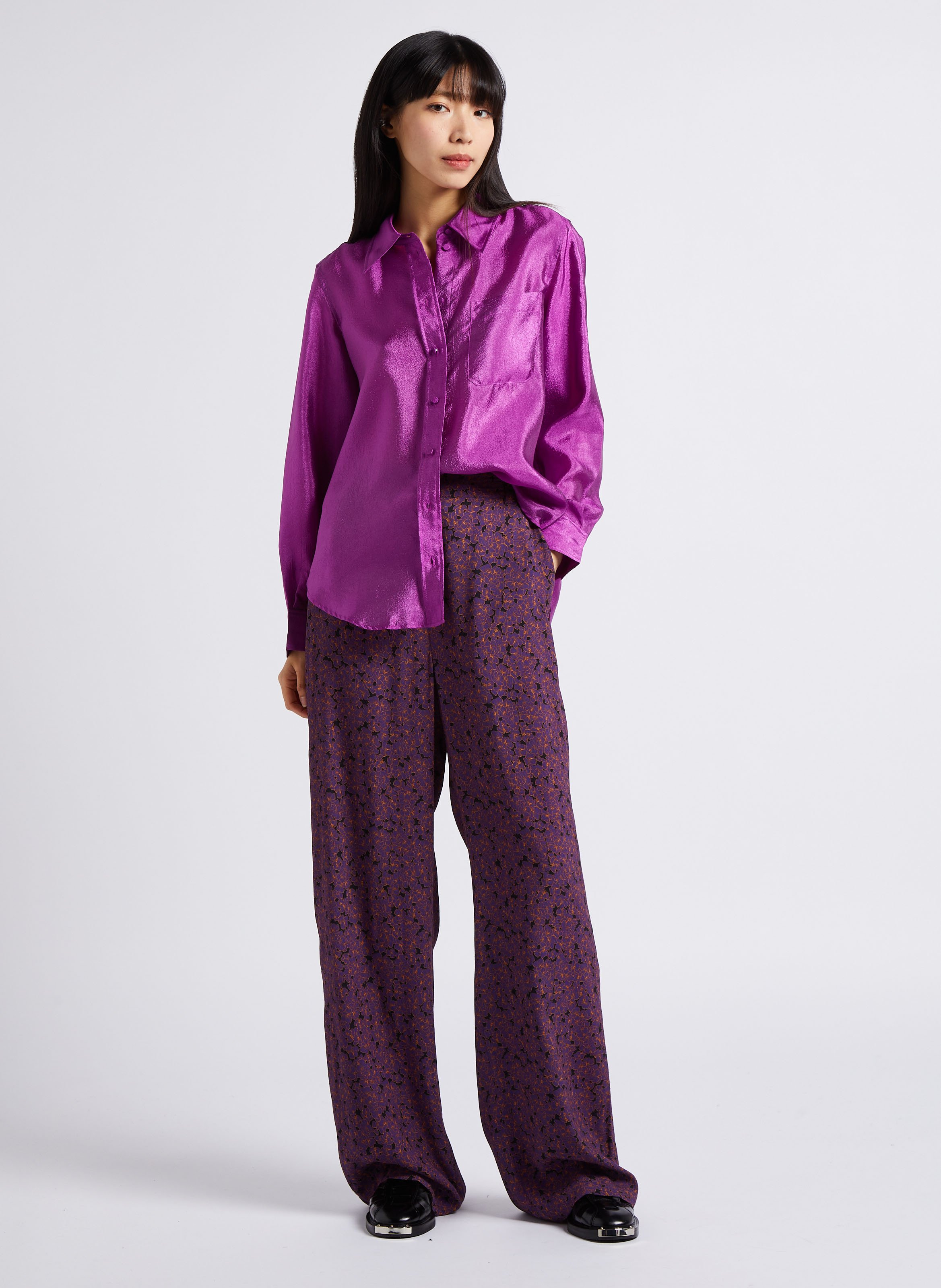 Pantalon évasé taille haute ATTIC AND BARN Violet