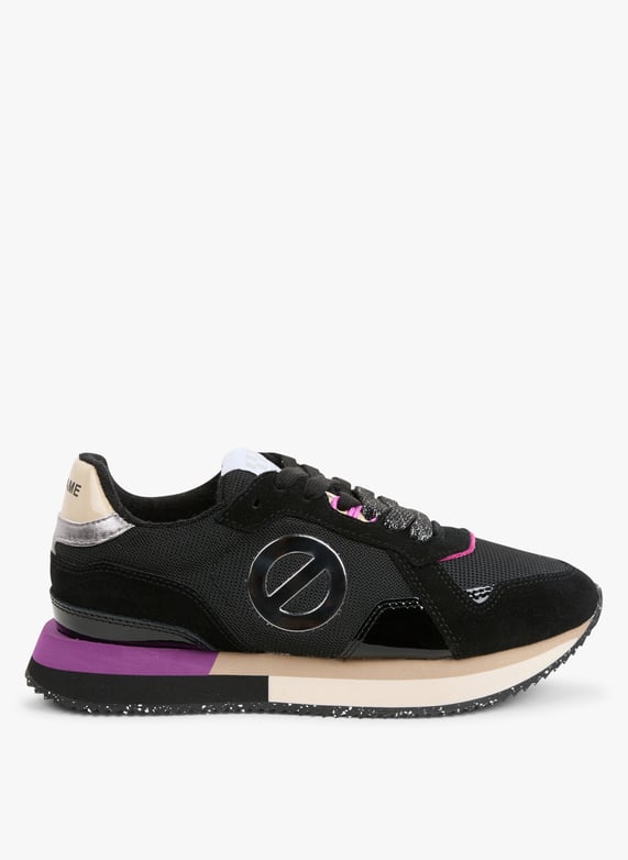 Baskets basses compensees en cuir melange Noir