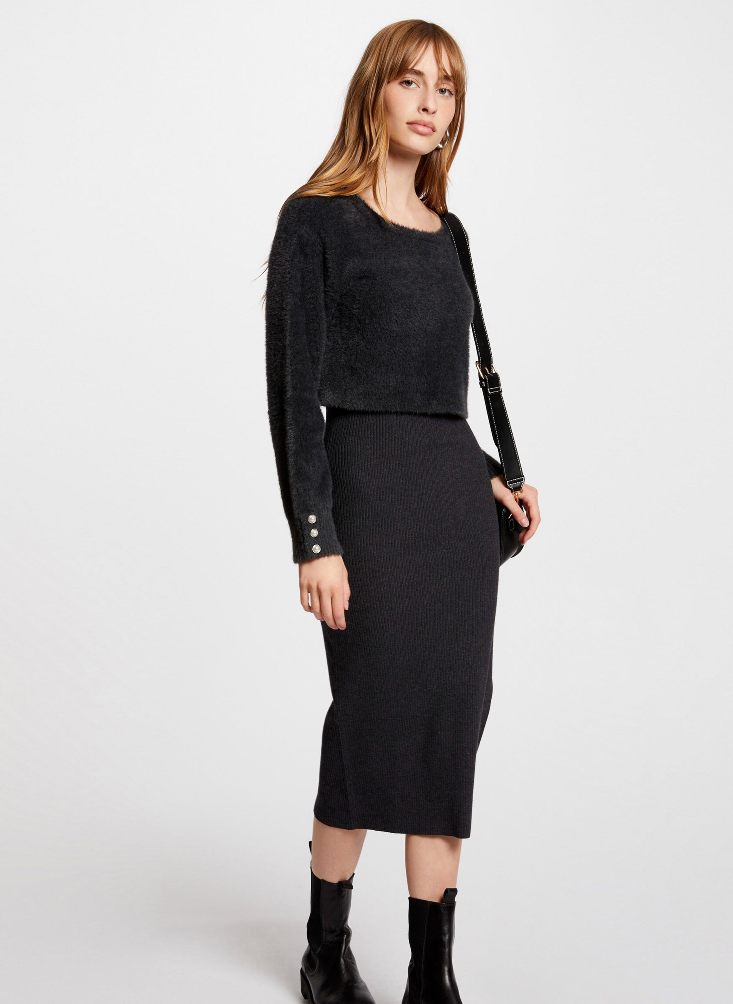 Halflange jurk met ronde hals MORGAN Grijs