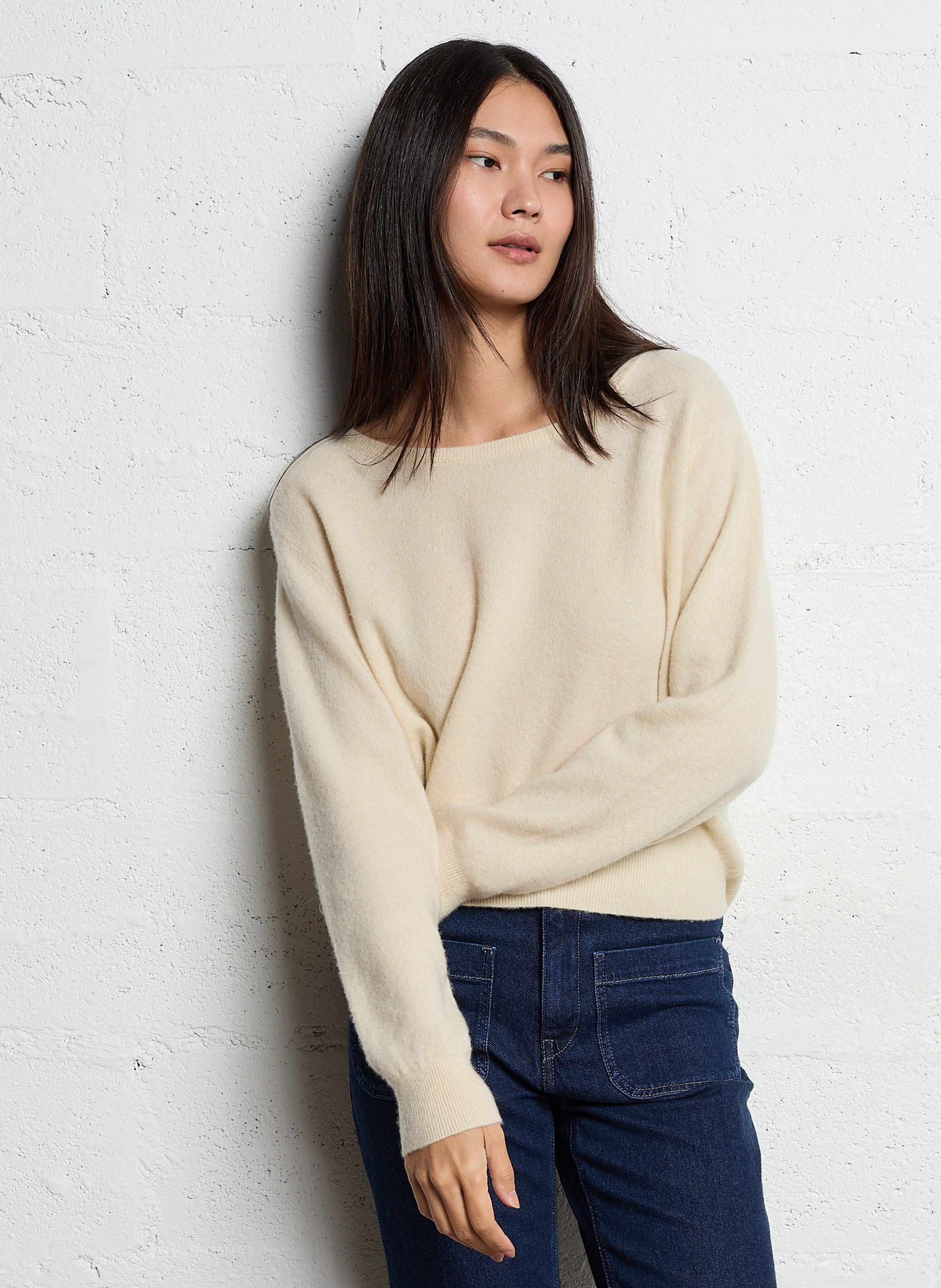 Pull ample en laine mélangée Beige
