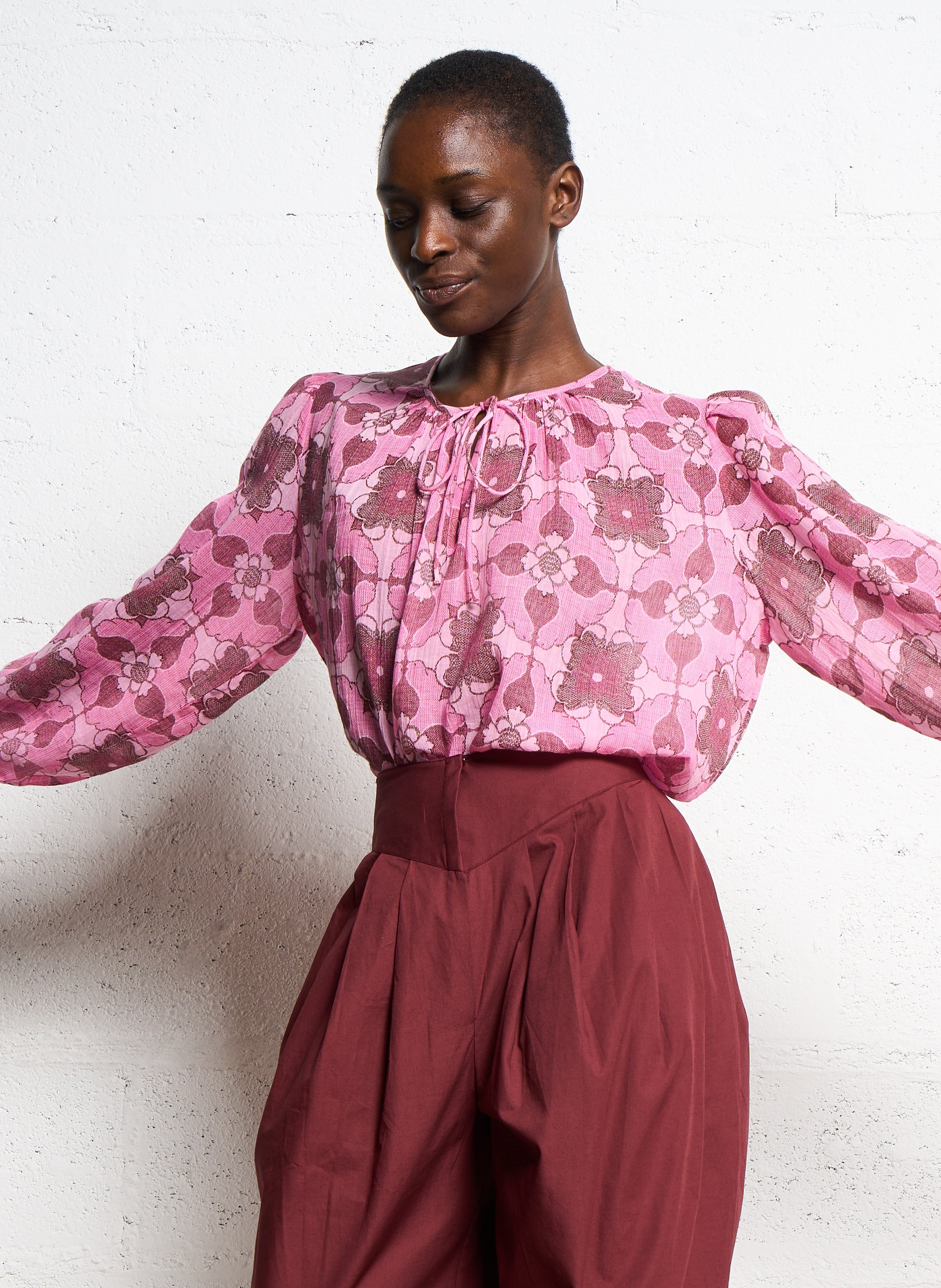 Bedruckte Baumwollbluse ANTIK BATIK Rosa