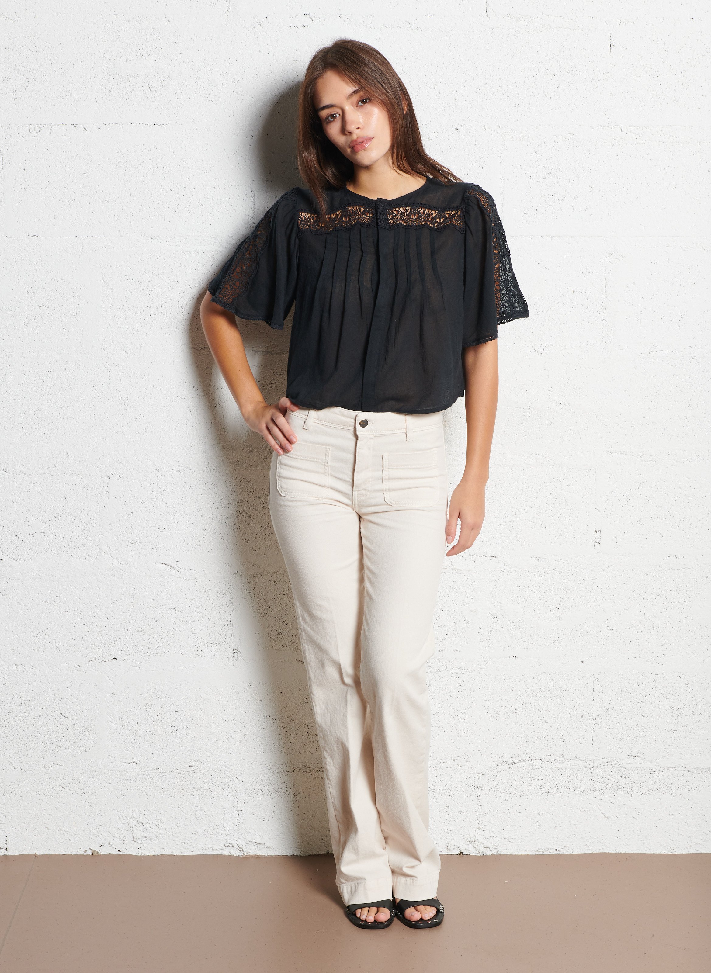 Katoenen jeans met uitlopende pijpen Charlotte ACQUAVERDE Wit