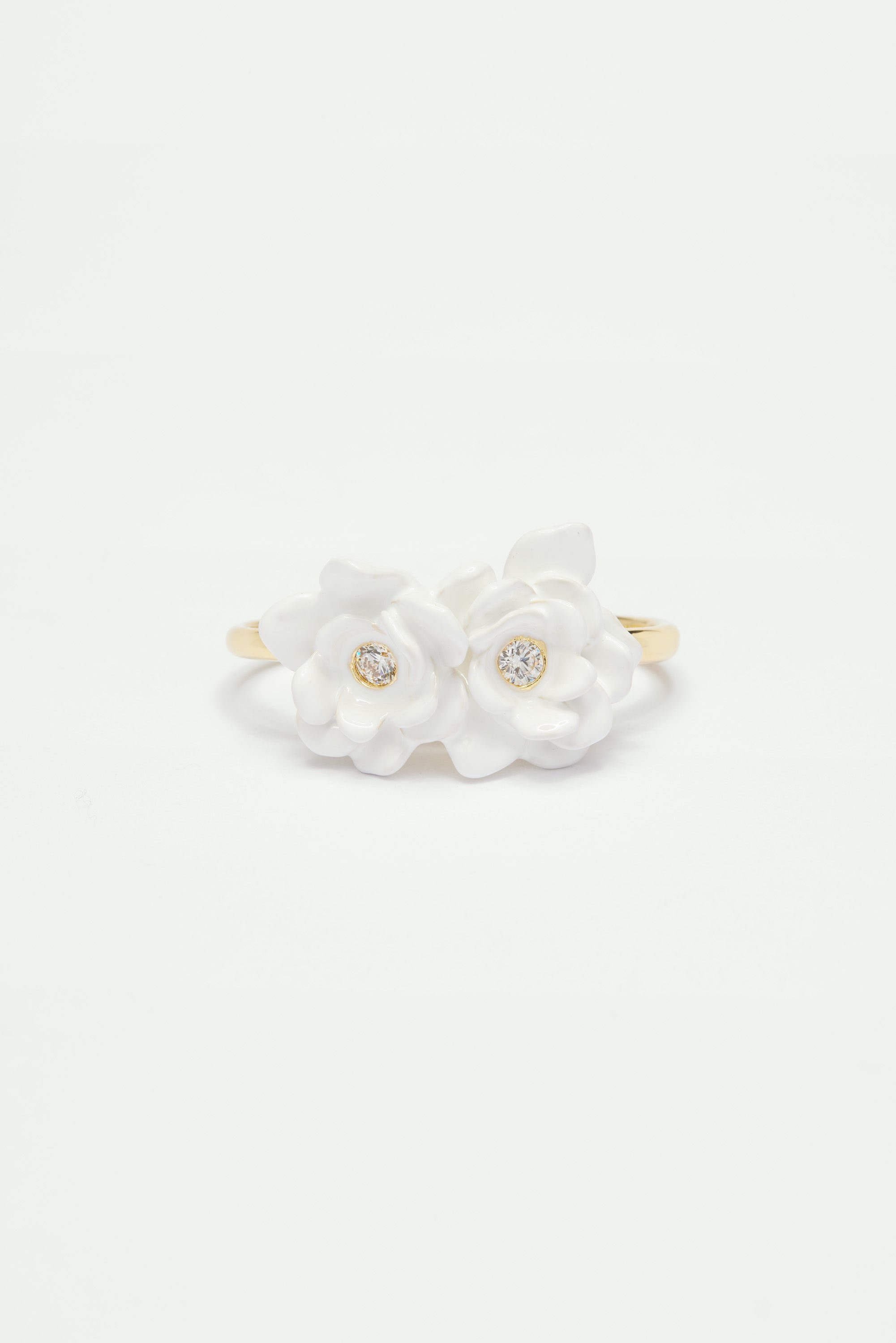 S flower adjustable two-finger ring LES NEREIDES White