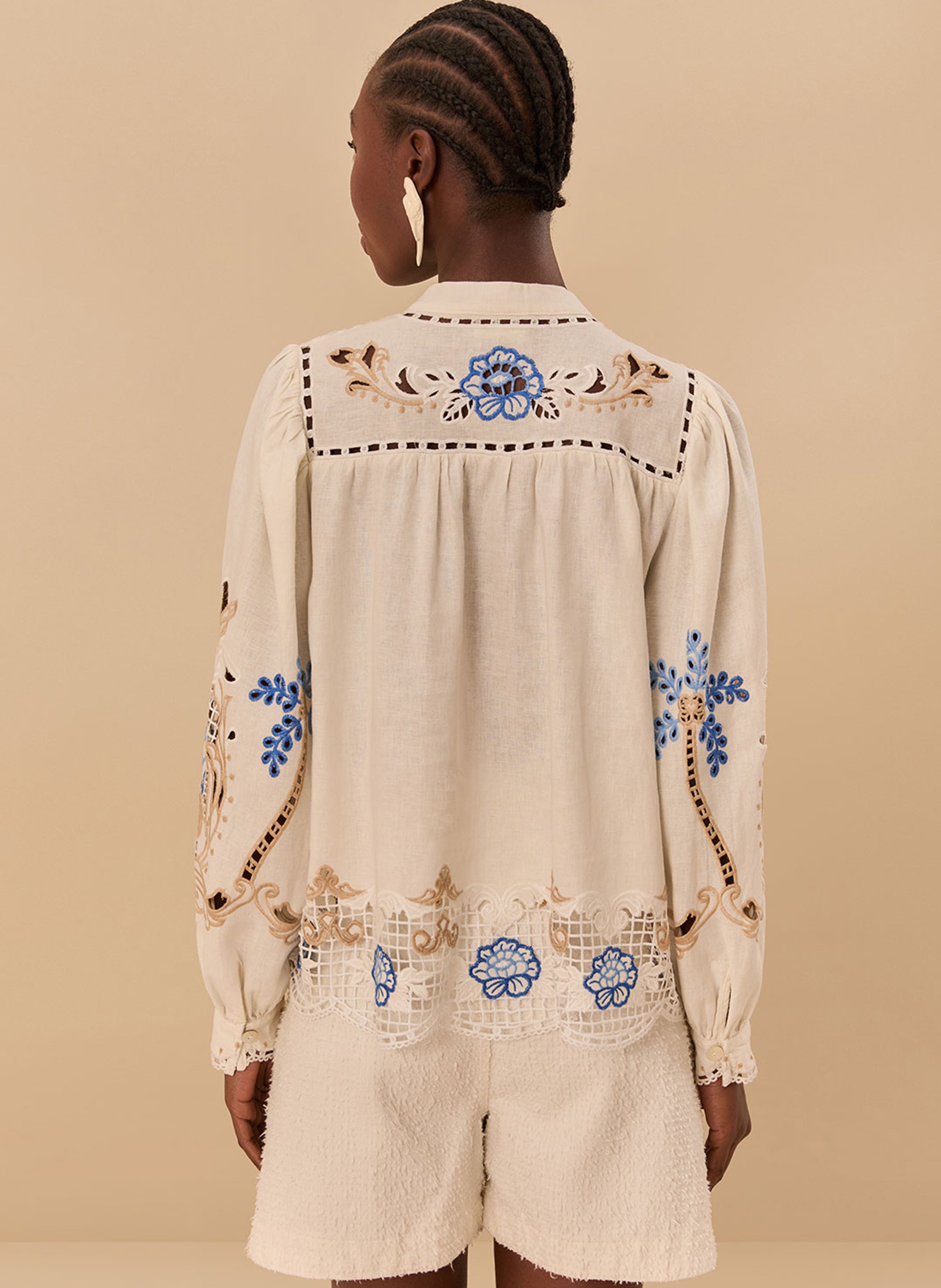 Oversize Leinenmischung Bluse Weiss