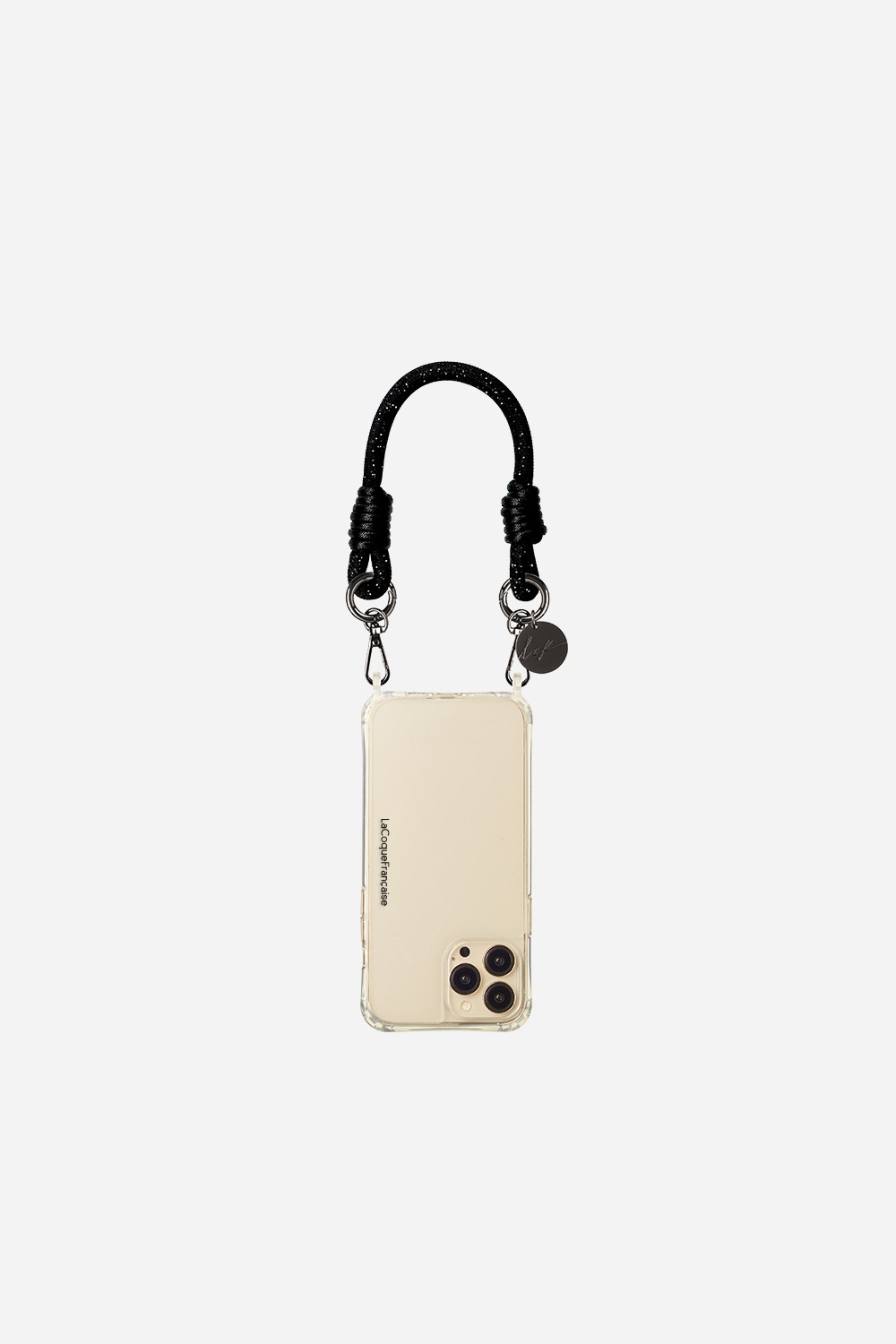 Short phone cord with rhinestones LA COQUE FRANCAISE Black