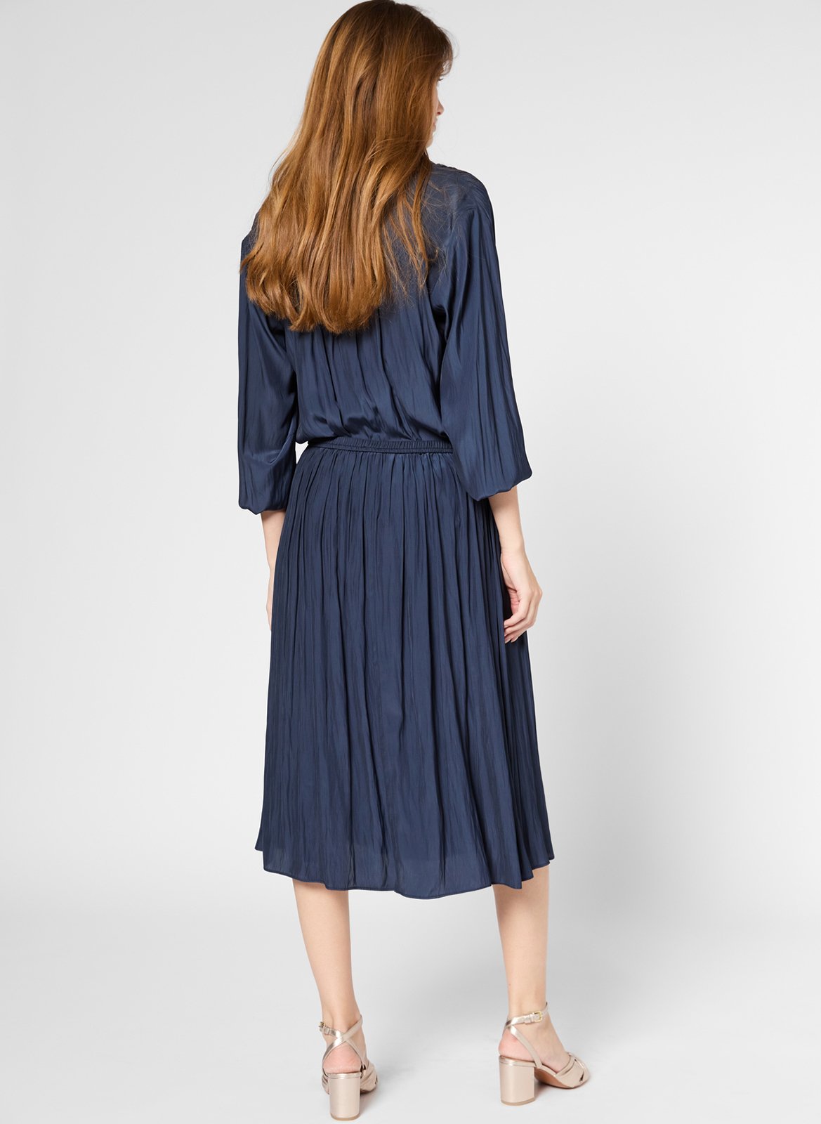 mid length pleated skirts navy