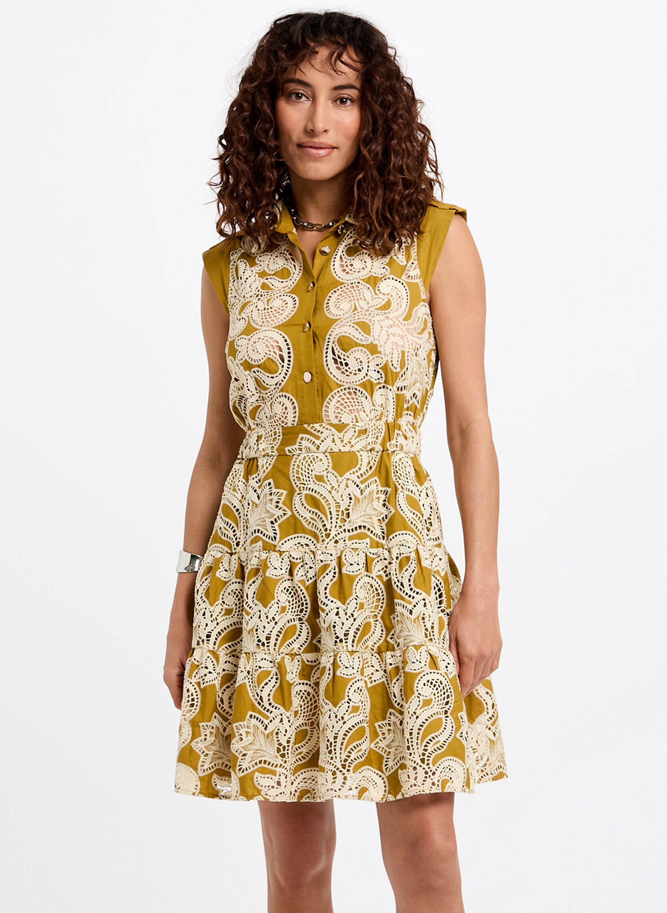 Short cotton dress with classic collar MORGAN Green