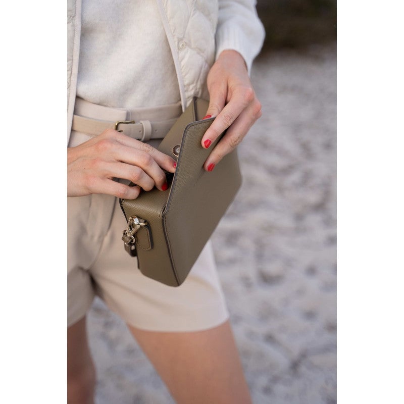 Crossbody bag - cowhide leather POURCHET Khaki