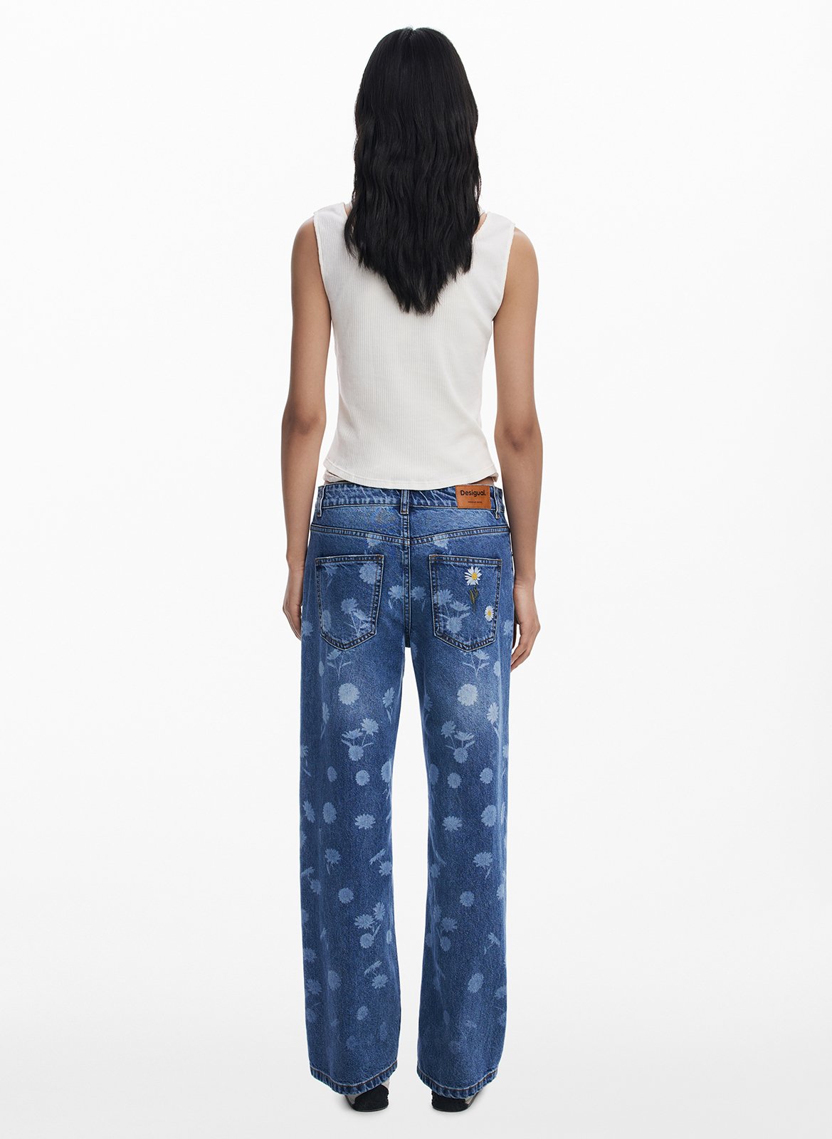 Jean large taille haute à motifs DESIGUAL Bleu