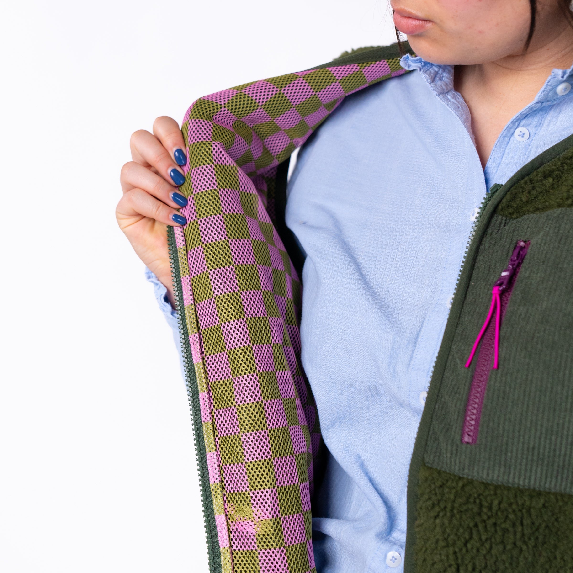 Sleeveless Sherpa Zip-Up Vest Khaki