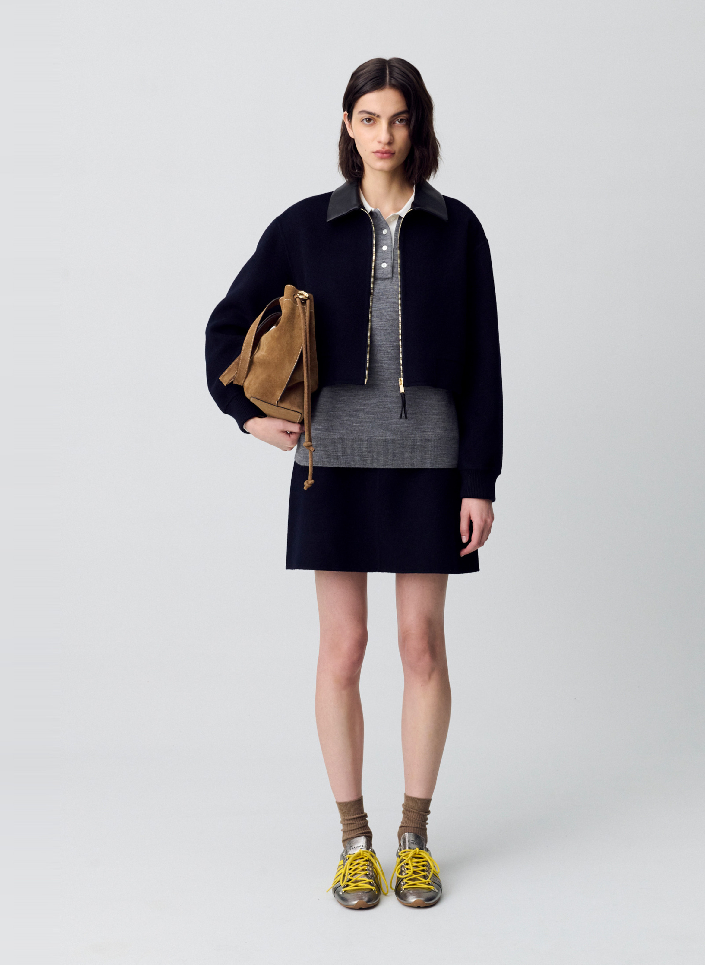 Short straight skirt in double-faced wool CLAUDIE PIERLOT Blue