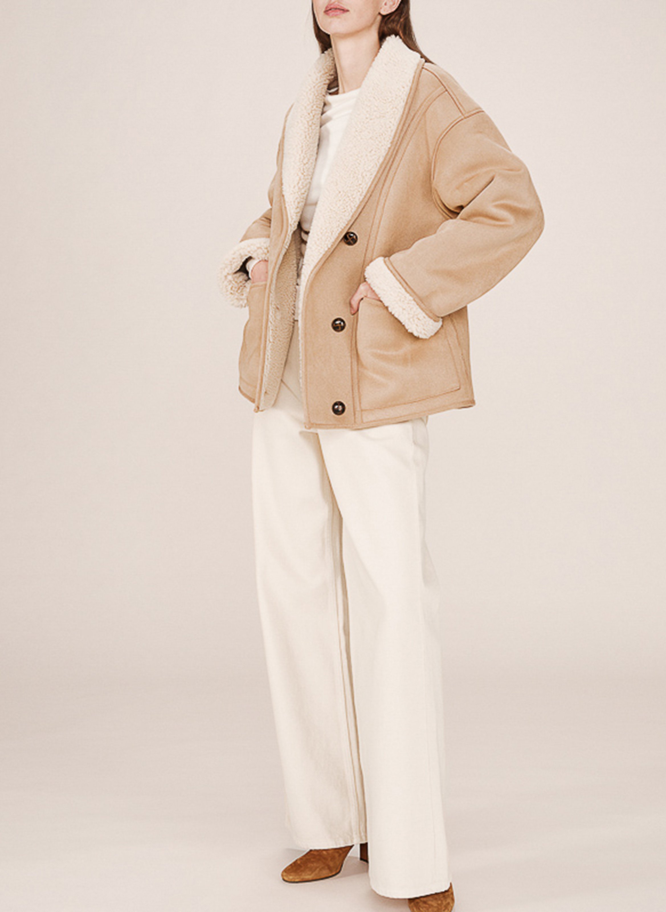 Manteau oversize col châle en fourrure synthétique GRACE ET MILA Rose