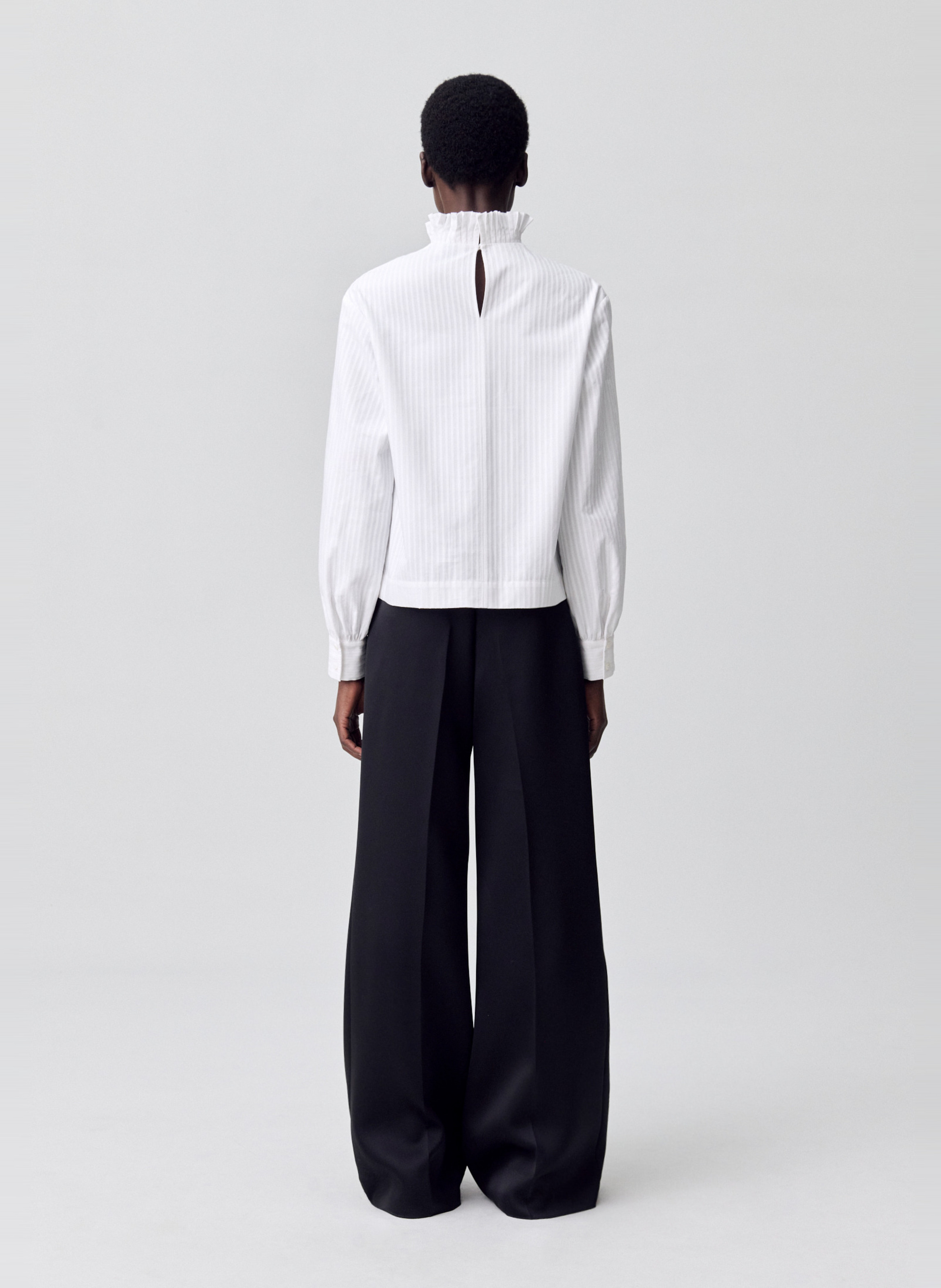 Blouse droite col victorien rayée en coton CLAUDIE PIERLOT Blanc