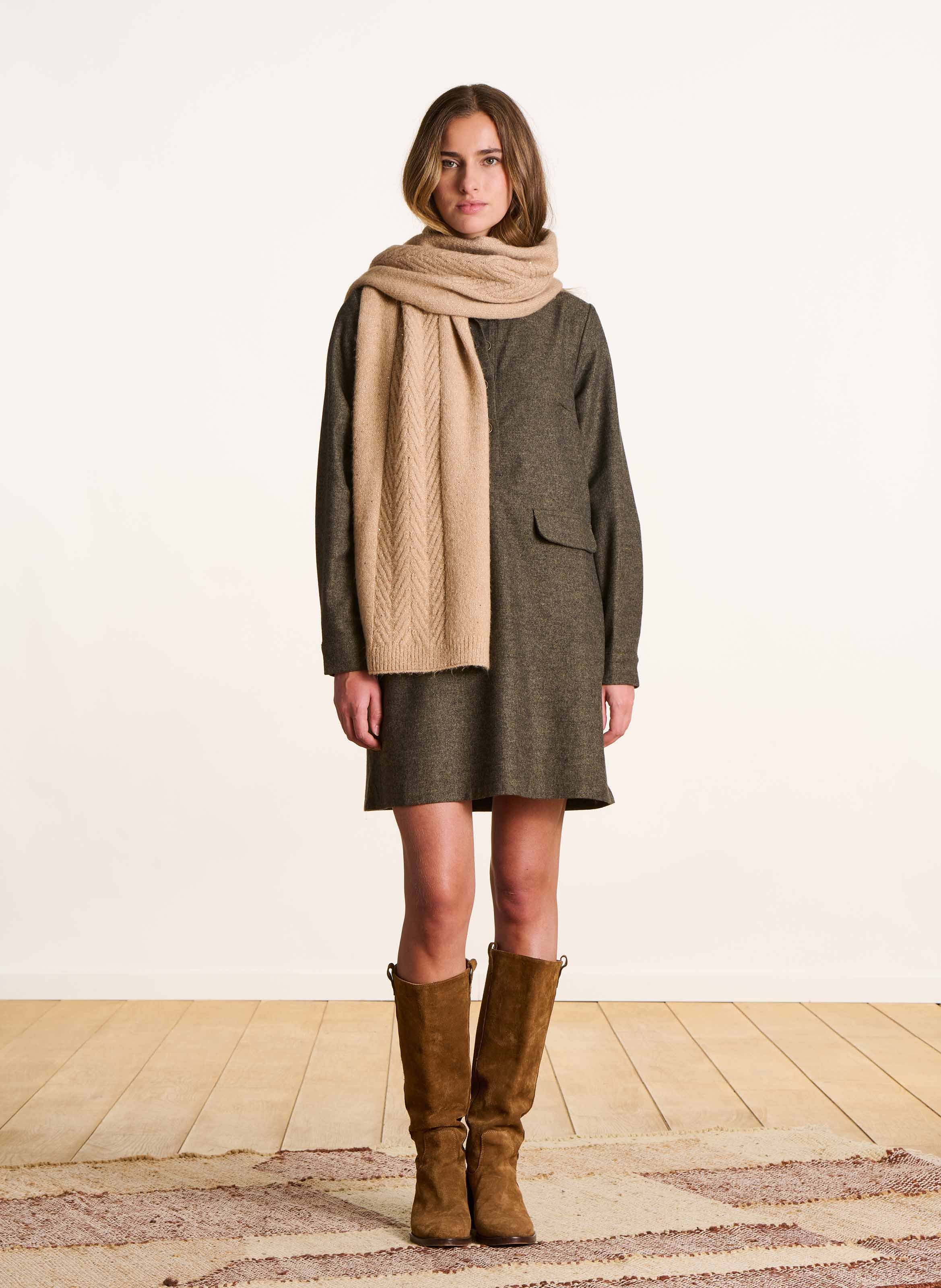 Écharpe tricôtée avec sequins LA FEE MARABOUTEE Marron