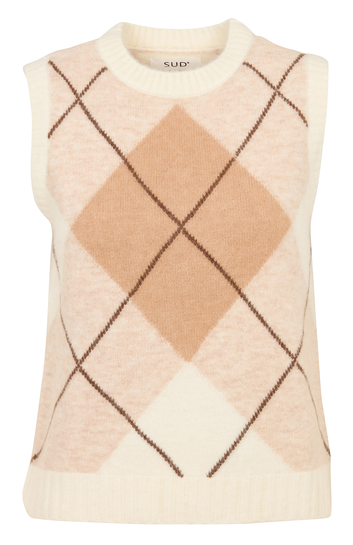 Pull droit sans manches jacquard en alpaga mélangé SUD EXPRESS Beige