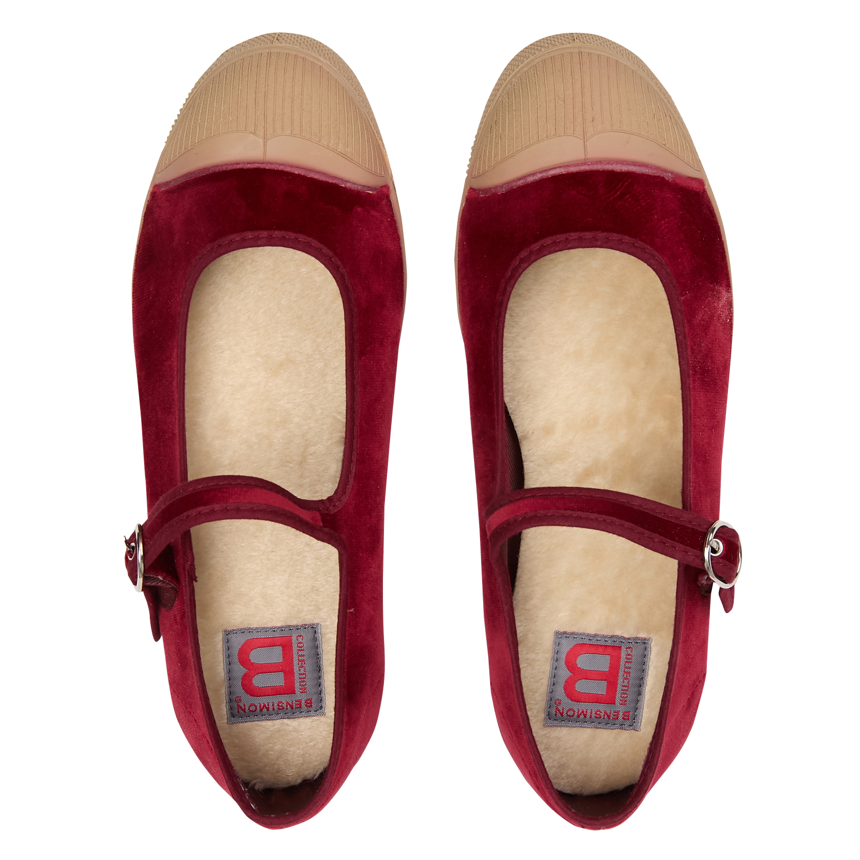 Flat velvet ballet flats with ankle strap BENSIMON Plums