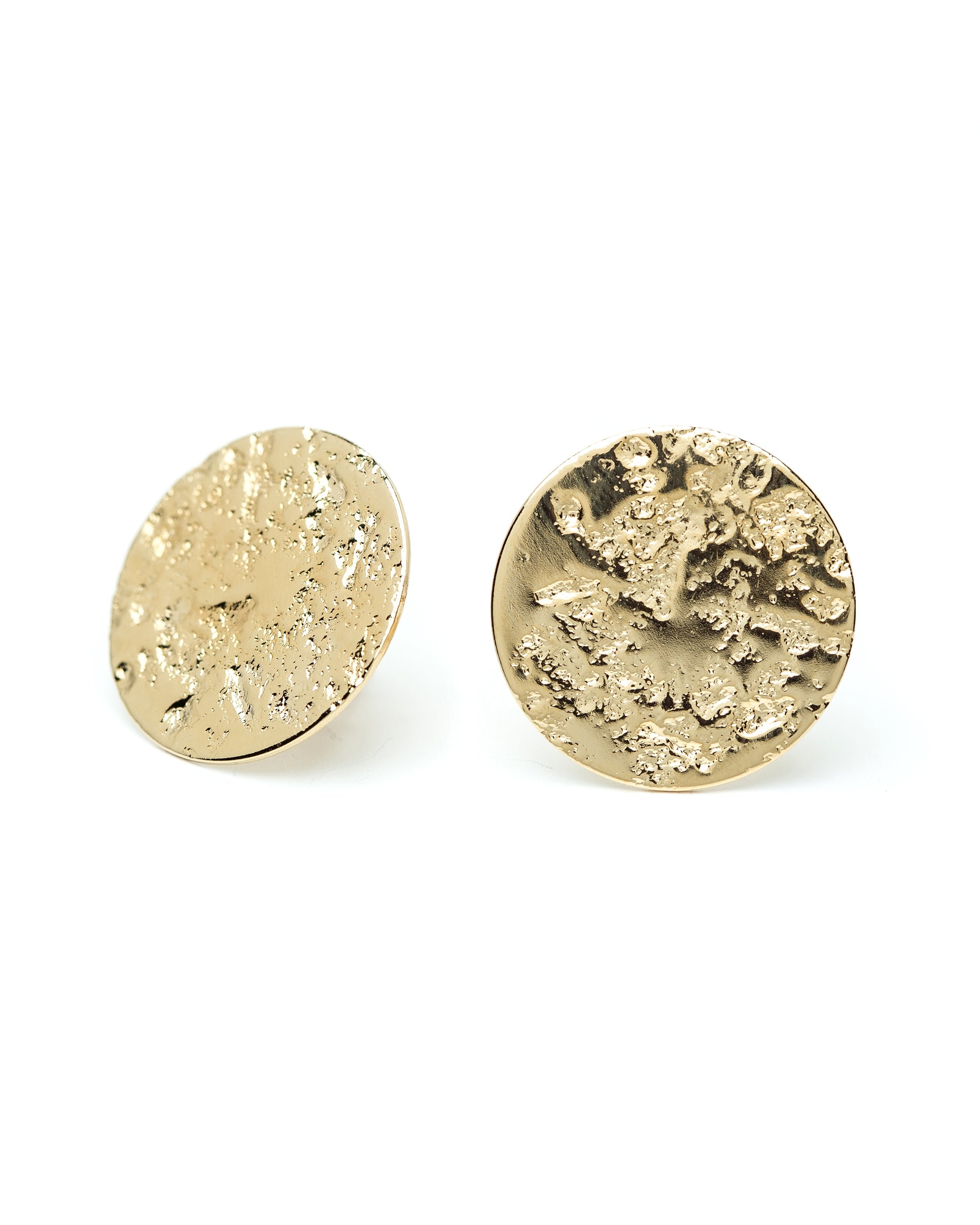 Maxi hammered round stud earrings in gold-plated fine gold MONSIEUR SIMONE Golden