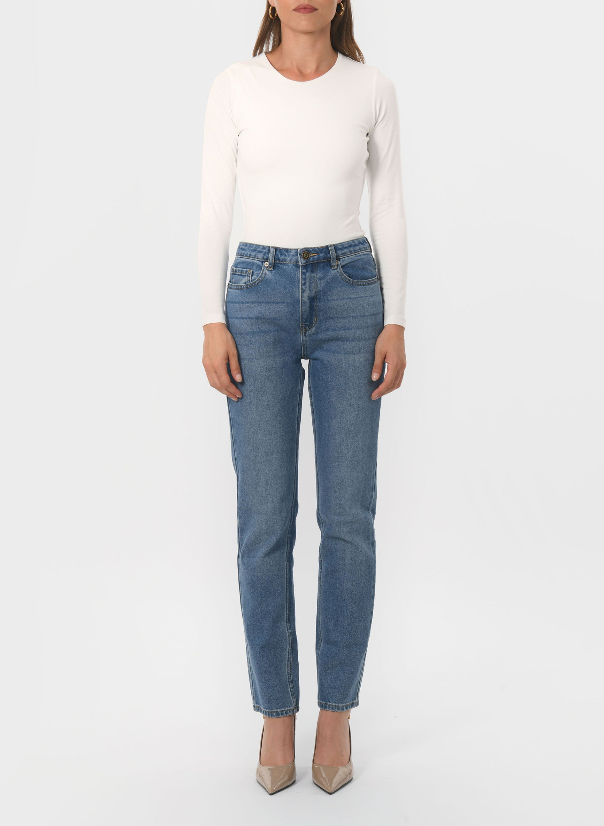 Tee-shirt moulant col rond en coton mélangé KOOKAI Blanc