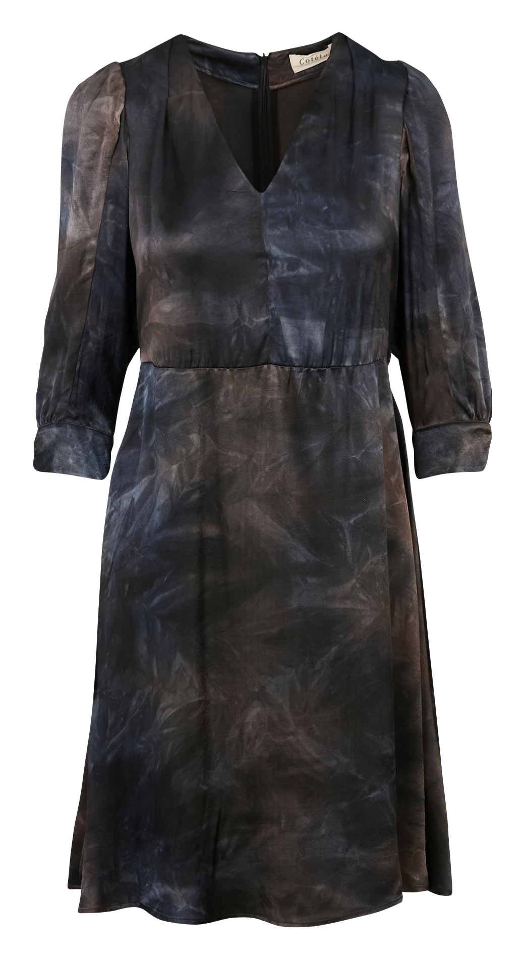 Knielanges fließendes bedrucktes Kleid mit V-Ausschnitt ACOTE Schwarz