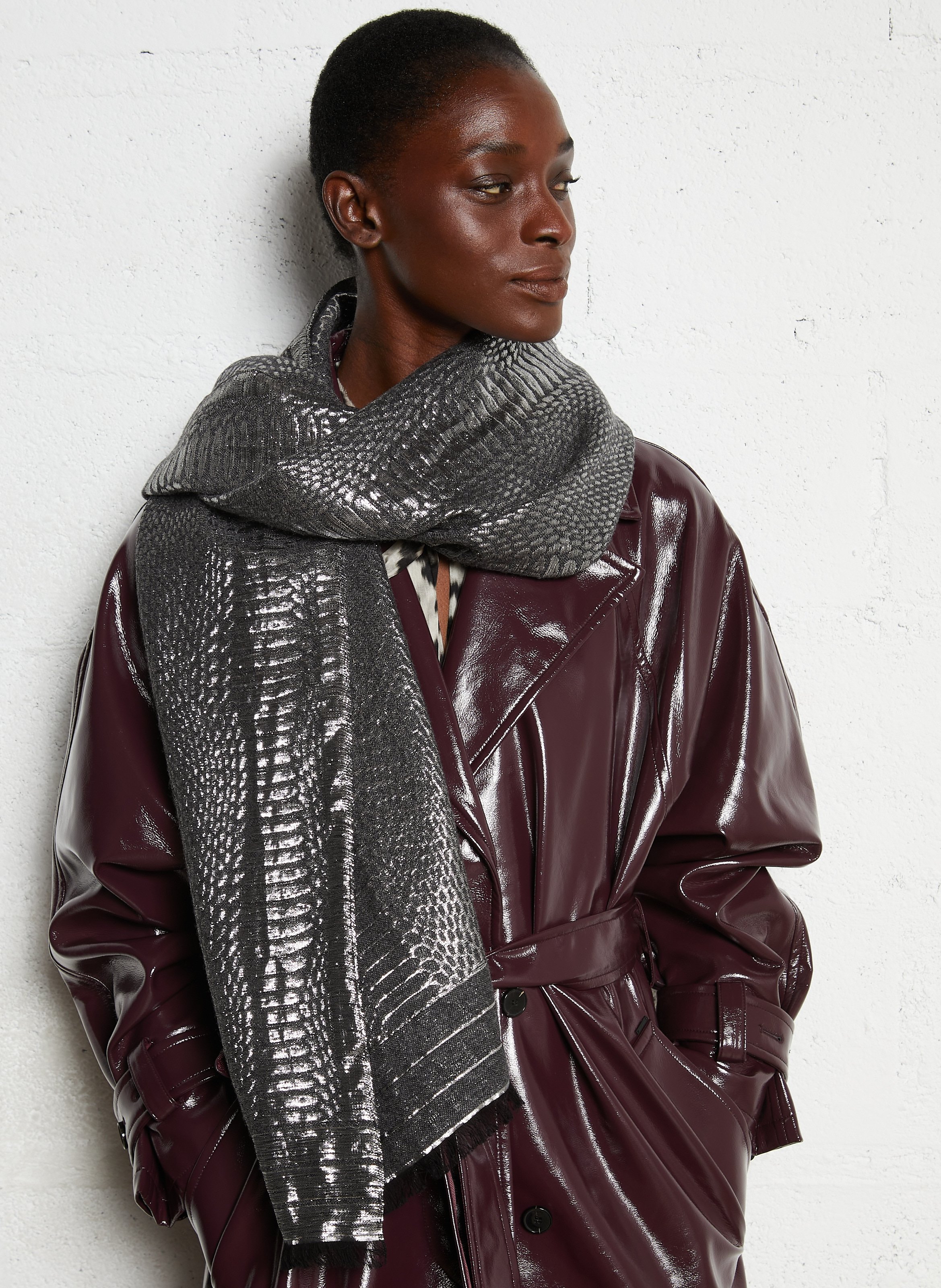 Jacquard python pattern scarf IKKS Grey